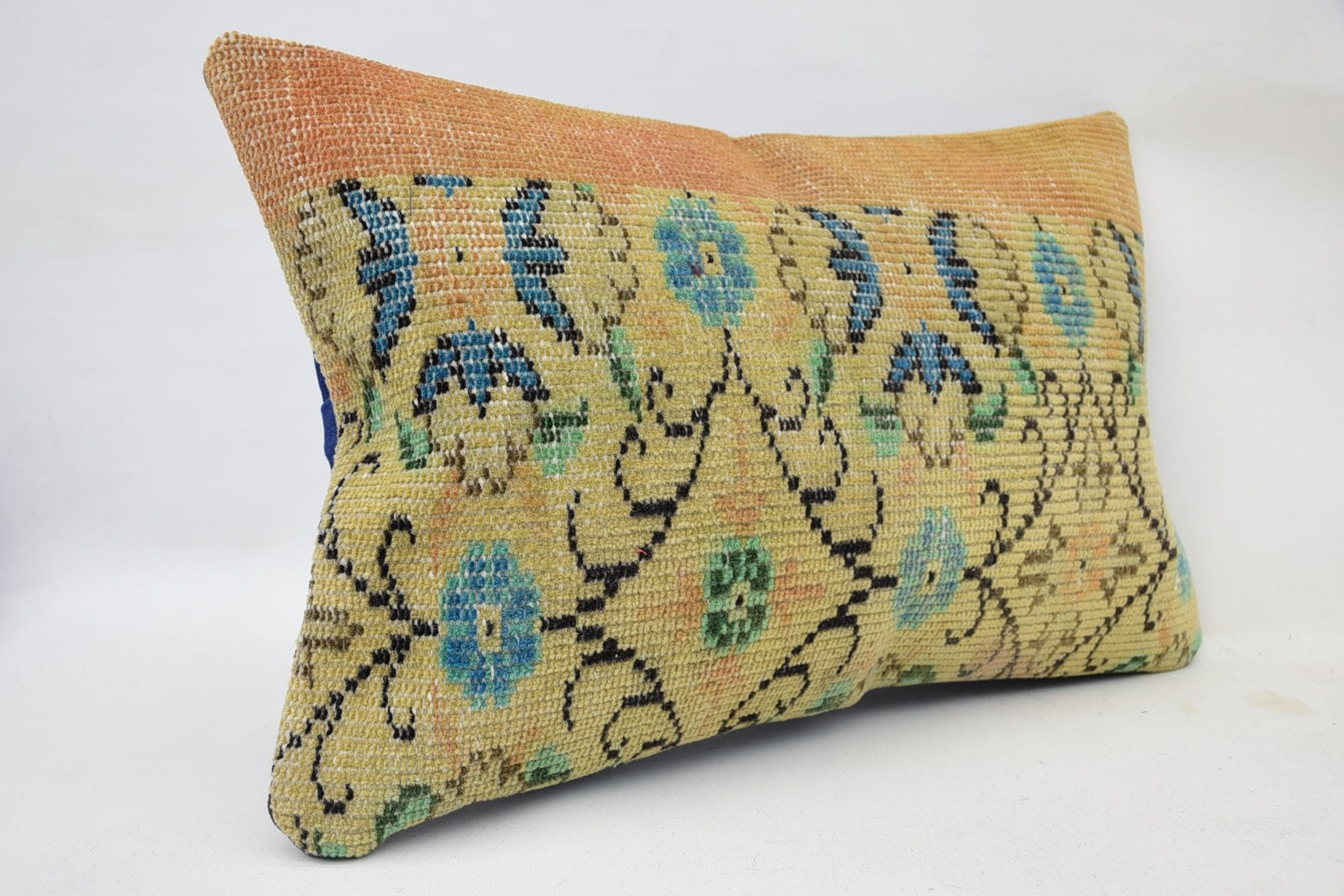 16"x24" Orange Pillow, Kilim Pillow Cover, Antique Pillows, Boho Pillow, Turkish Corner Cushion Case, Knitted Cushion Cover