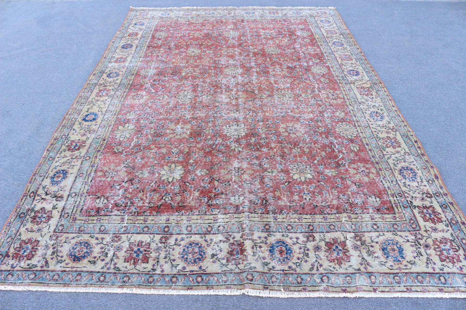 Red Home Decor Rug, Vintage Rug, Turkish Rugs, Living Room Rug, 6.8x10.3 ft Oversize Rug, Floor Rugs, Dining Room Rugs