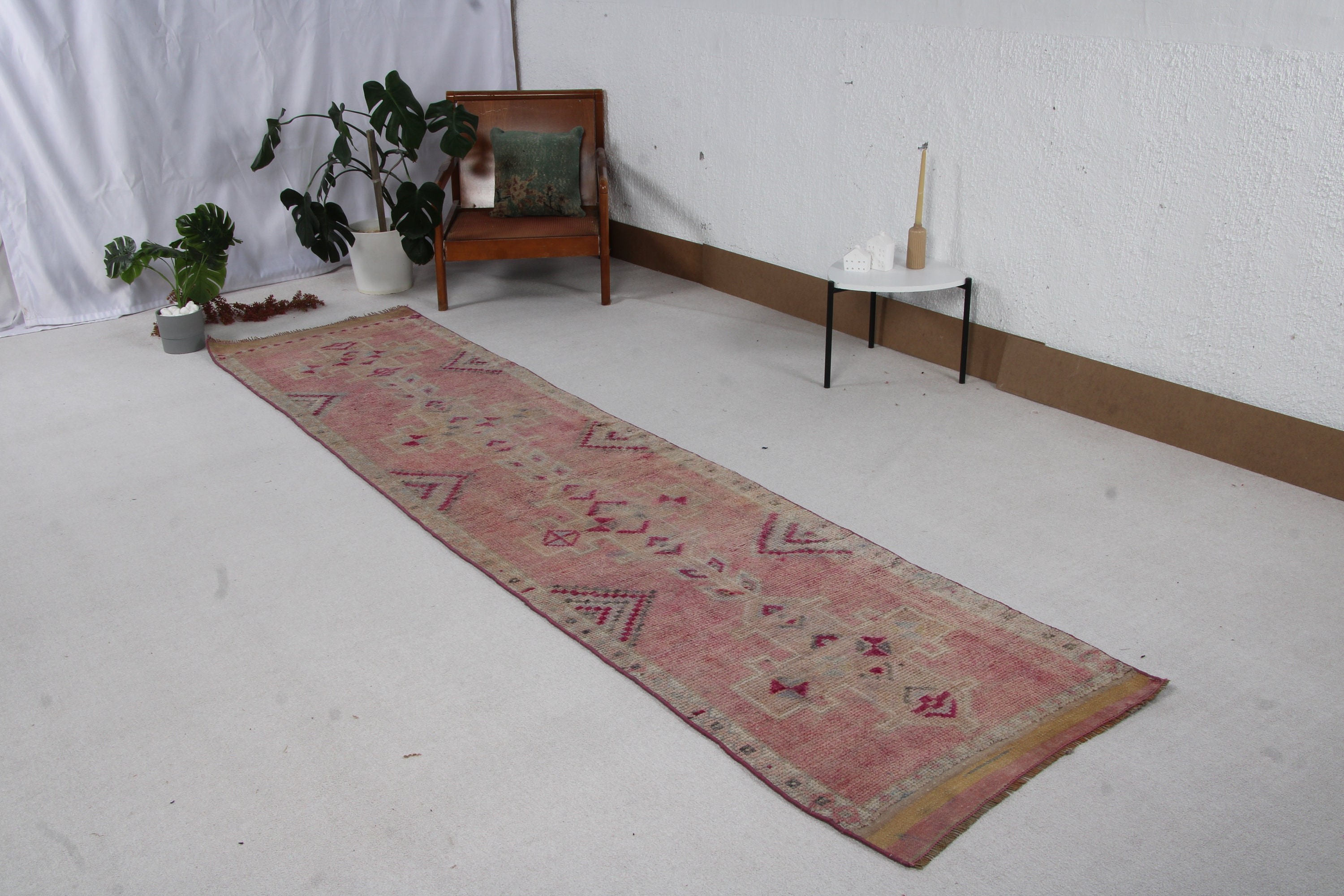 3.1x10.7 ft Runner Halı, Mor El Dokuma Halı, Yatak Odası Halıları, Beni Ourain Runner Halı, Etnik Halılar, Vintage Halılar, Anadolu Halıları, Türk Halıları