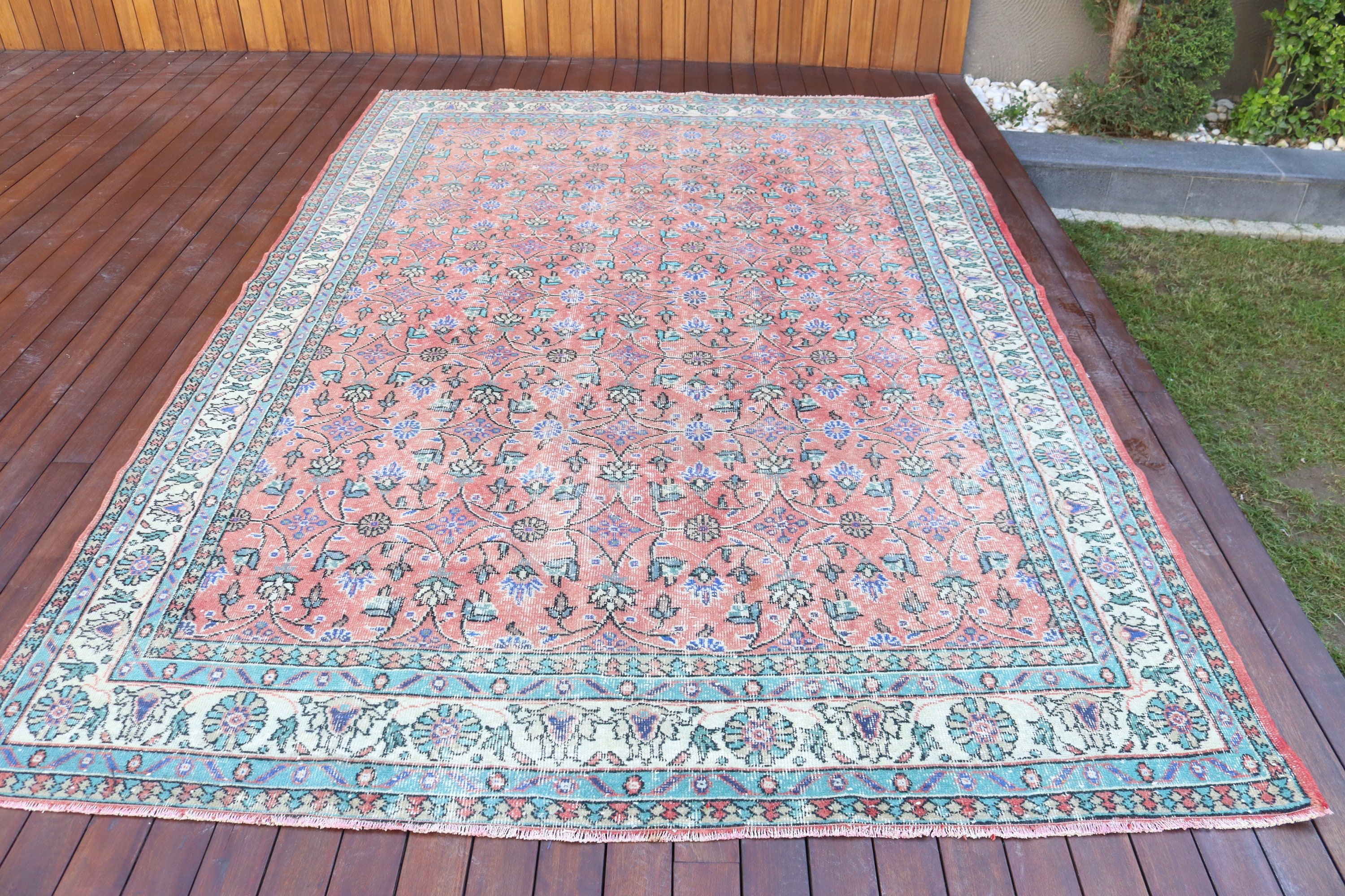 Türk Halısı, Mutfak Halıları, Vintage Halılar, 6.8x10.3 ft Büyük Boy Halı, Büyük Boy Vintage Halı, Estetik Halılar, Kırmızı Anadolu Halıları, Düz Dokuma Halı