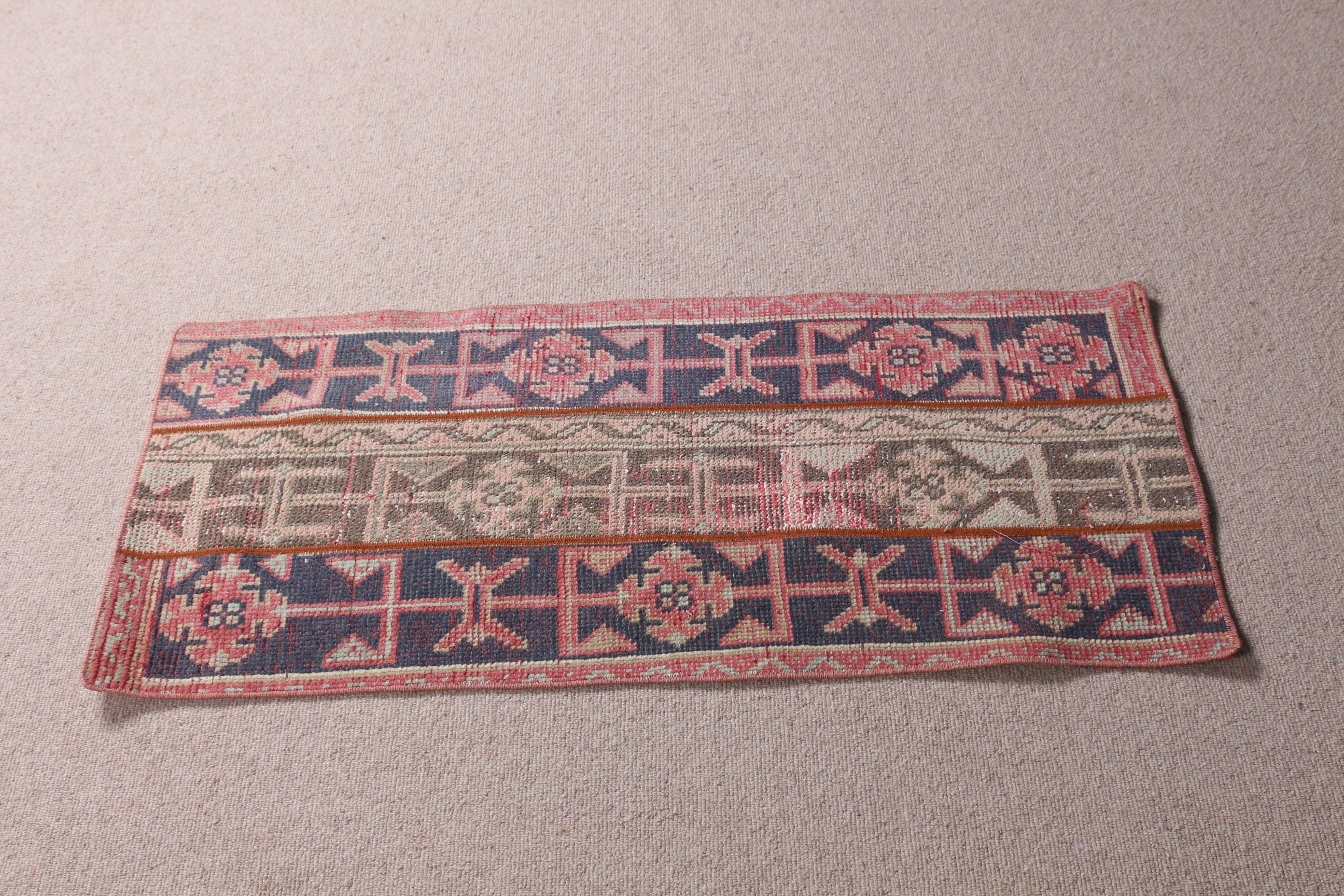 Vintage Rug, Turkish Rug, Bathroom Rug, Red  1.7x3.7 ft Small Rug, Cool Rugs, Rugs for Kitchen, Antique Rug, Entry Rugs