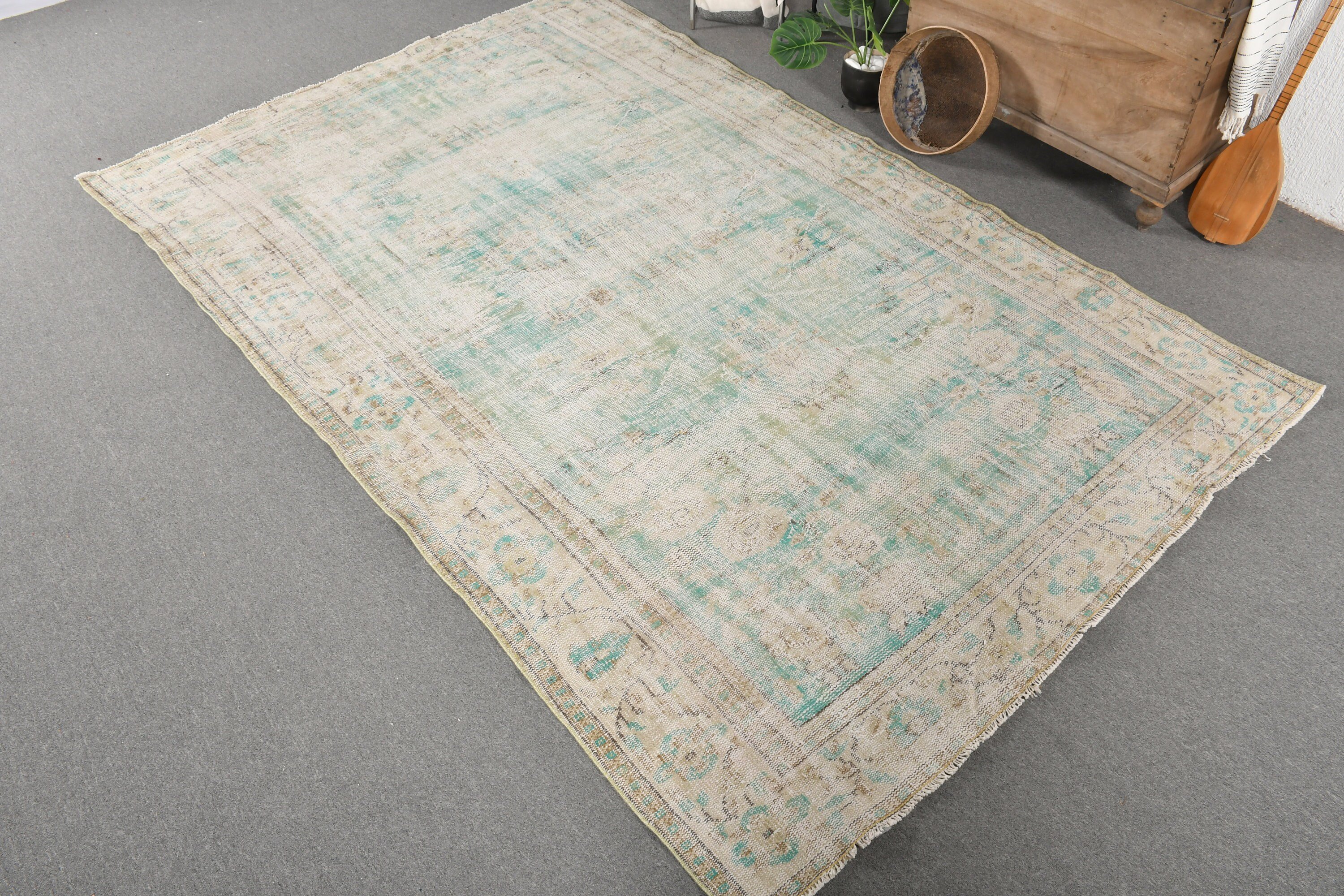 Turkish Rugs, Bedroom Rug, Vintage Rug, Salon Rug, 6.6x10.3 ft Large Rug, Moroccan Rug, Antique Rugs, White Oriental Rug, Rugs for Bedroom