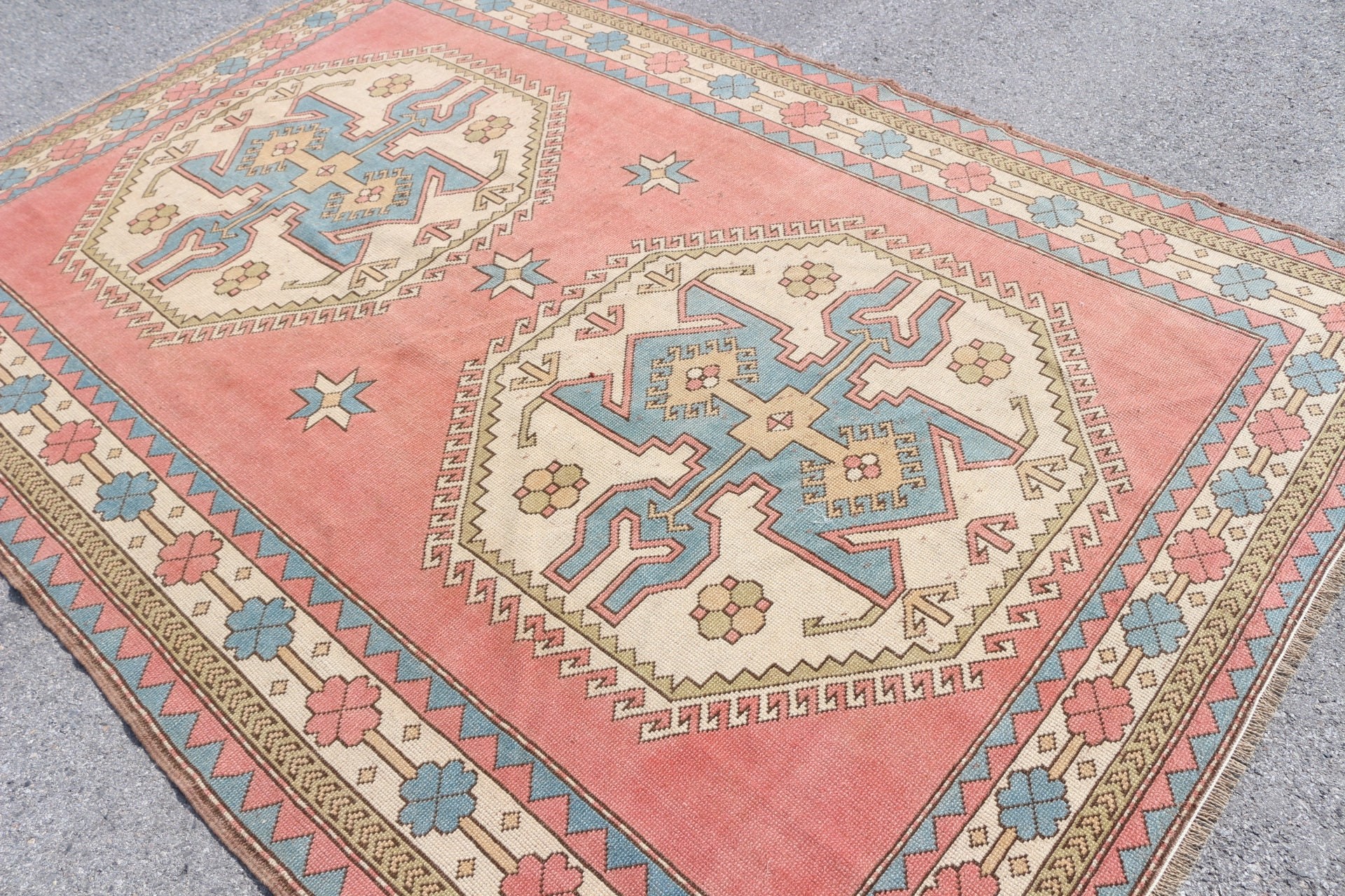 Salon Rug, Vintage Rug, Turkish Rug, Moroccan Rug, Pink Antique Rug, Bedroom Rug, Kitchen Rug, Rugs for Bedroom, 6.6x9.5 ft Large Rug