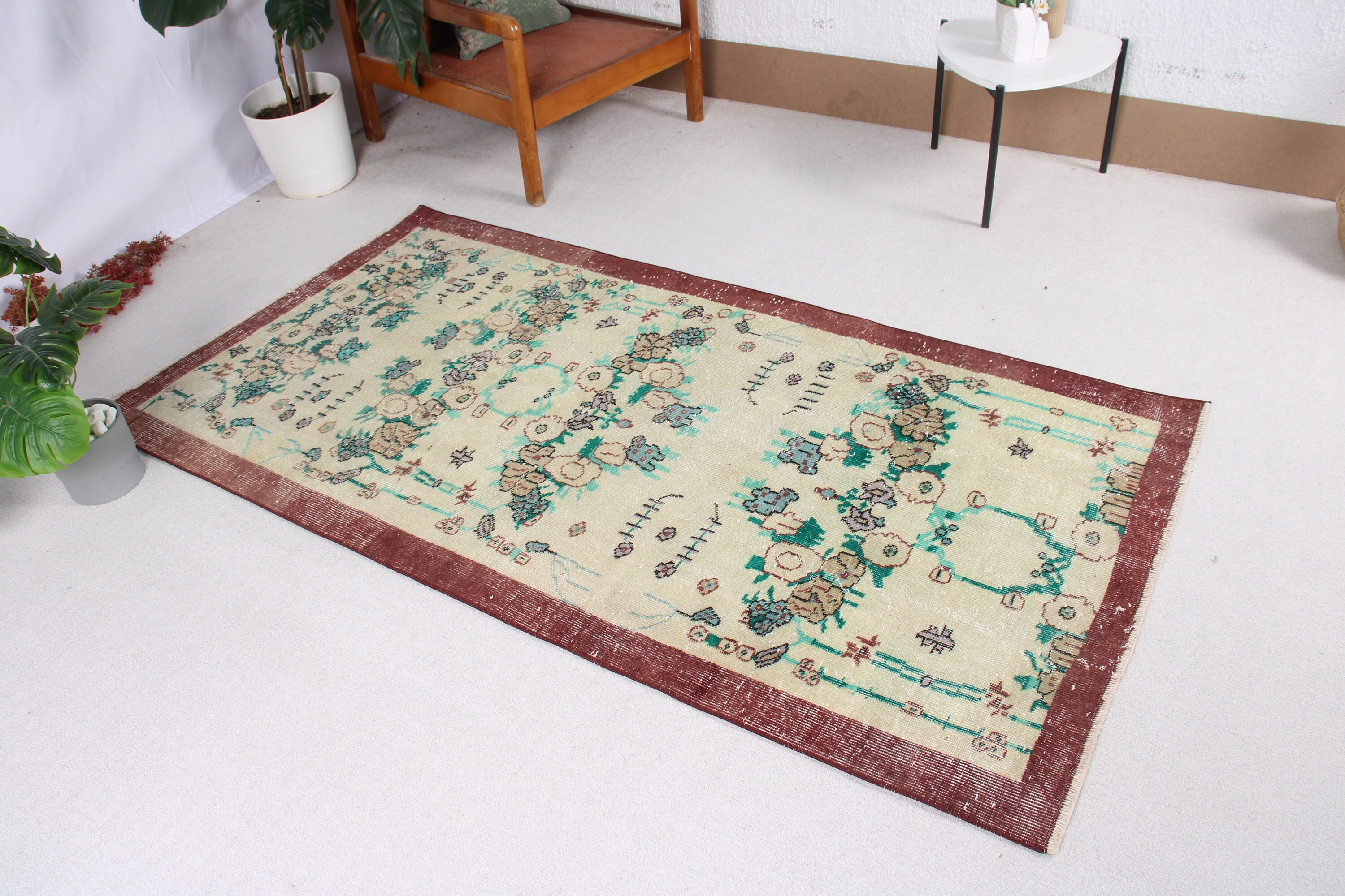 Green Antique Rugs, Kitchen Rugs, Turkish Rug, 3.4x6.7 ft Accent Rugs, Vintage Accent Rug, Vintage Rug, Floor Rugs