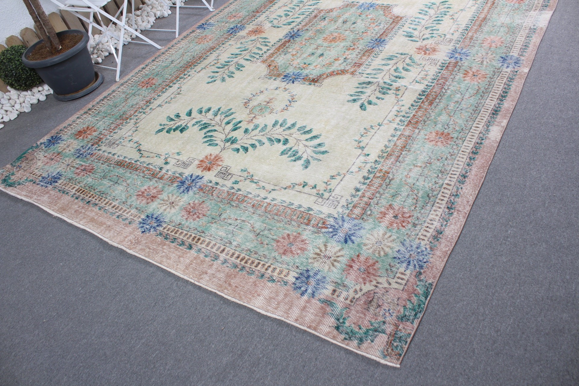 7.3x11.5 ft Oversize Rug, Turkish Rug, Antique Rug, Vintage Rugs, Green Floor Rug, Living Room Rugs, Anatolian Rugs, Cute Rug, Salon Rugs