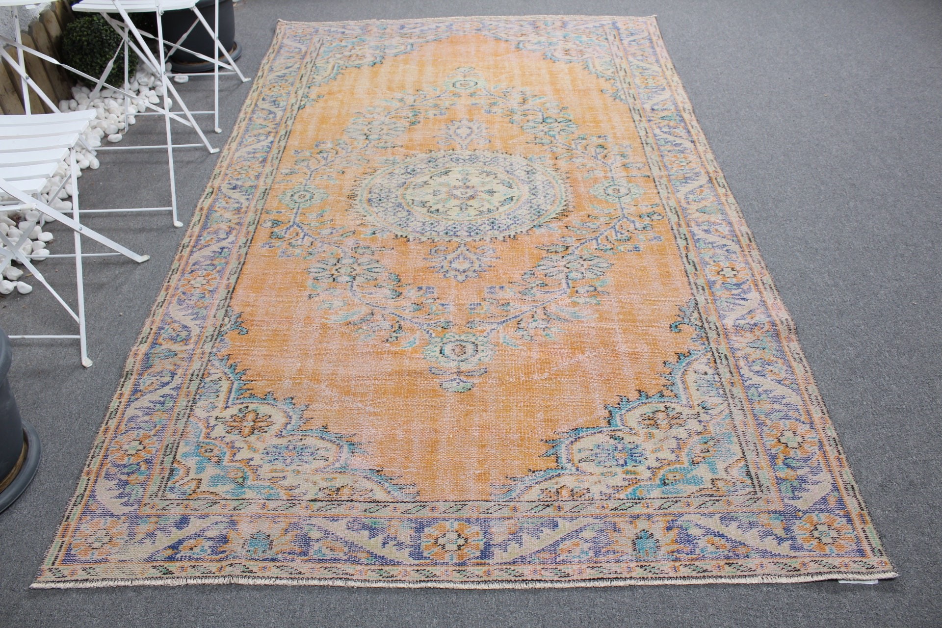 Vintage Halılar, Salon Halısı, Ev Dekor Halısı, Yatak Odası Halıları, Türk Halısı, Antika Halı, 5.4x8.9 ft Büyük Halı, Turuncu Yün Halı, Yatak Odası Halısı