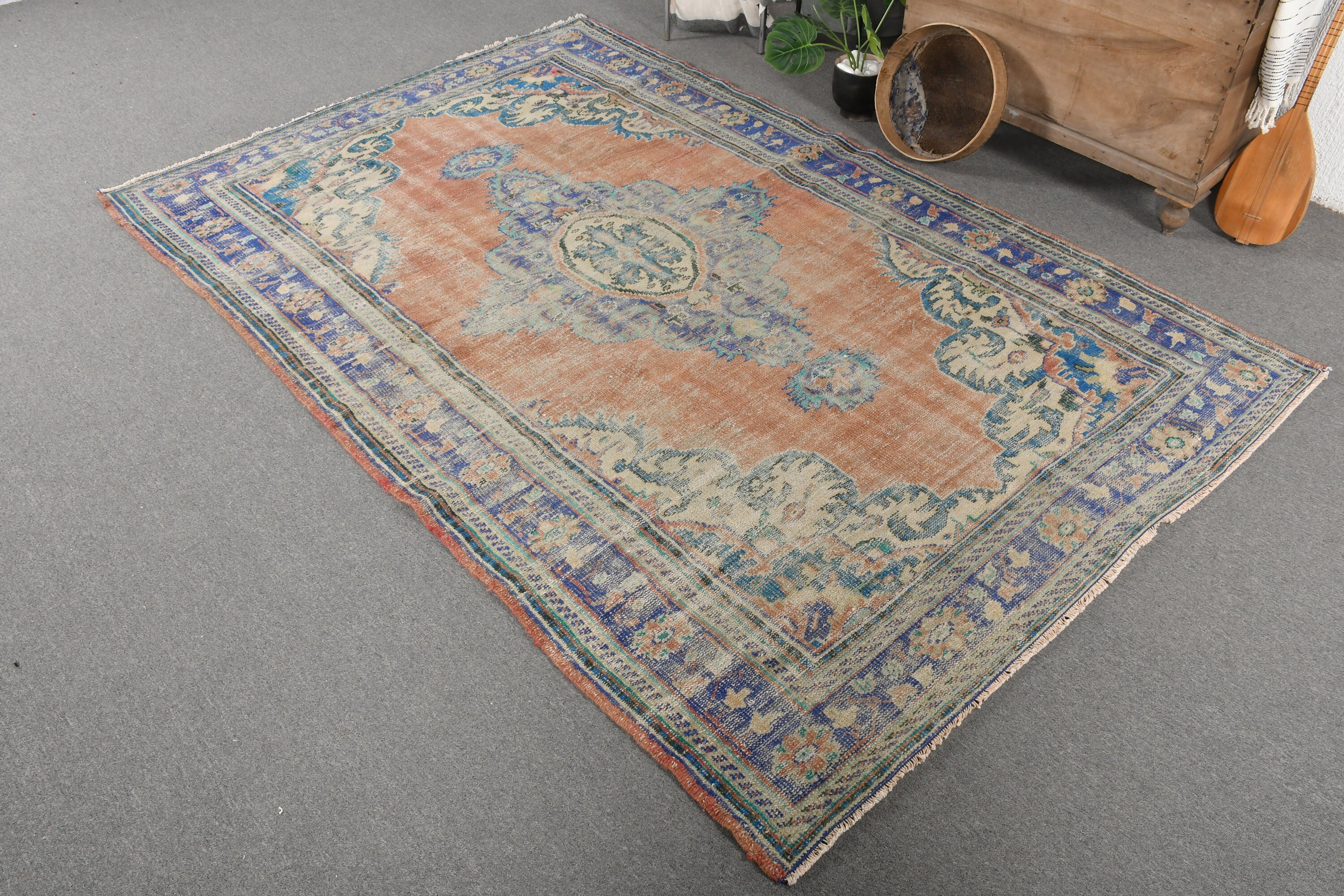 Vintage Rugs, Floor Rug, Kitchen Rugs, Dining Room Rug, Blue Wool Rug, 6.1x9 ft Large Rugs, Rugs for Bedroom, Turkish Rugs, Salon Rug