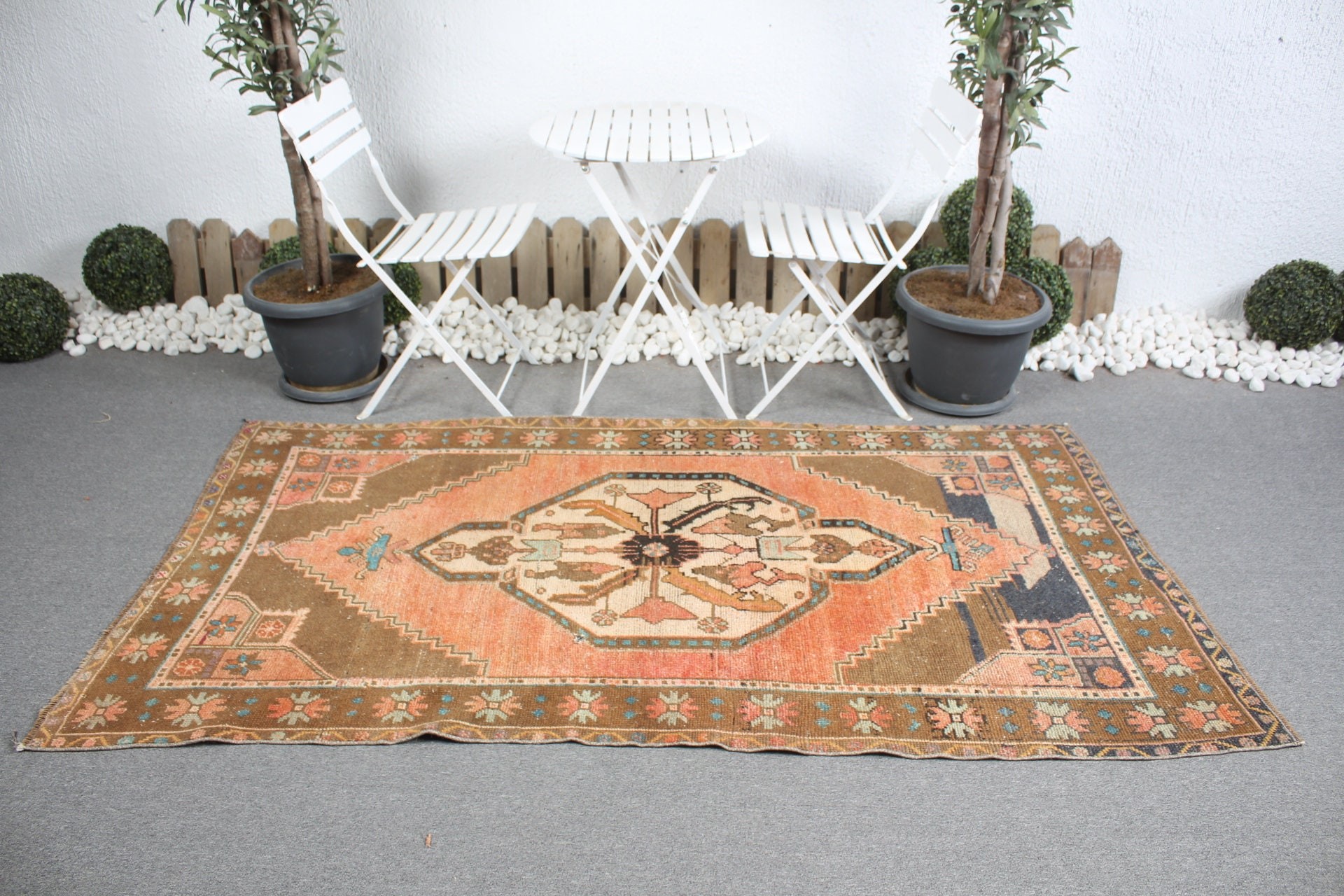 Bedroom Rug, Vintage Decor Rug, Turkish Rug, Moroccan Rug, Orange  3.8x7 ft Area Rugs, Rugs for Dining Room, Vintage Rug