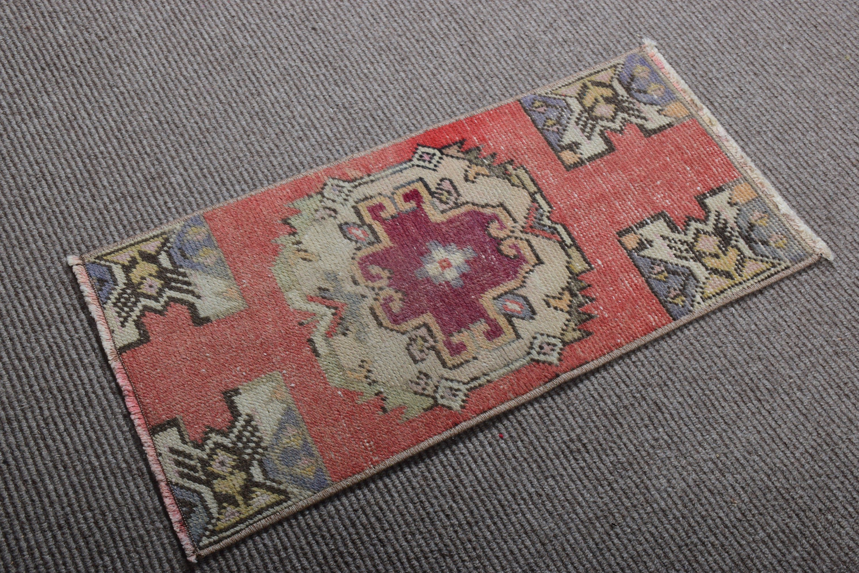 Small Area Rug, Turkish Rug, Antique Rug, Boho Rug, Vintage Rug, 2.6x1.3 ft Small Rugs, Handwoven Rug, Red Geometric Rugs, Wall Hanging Rug