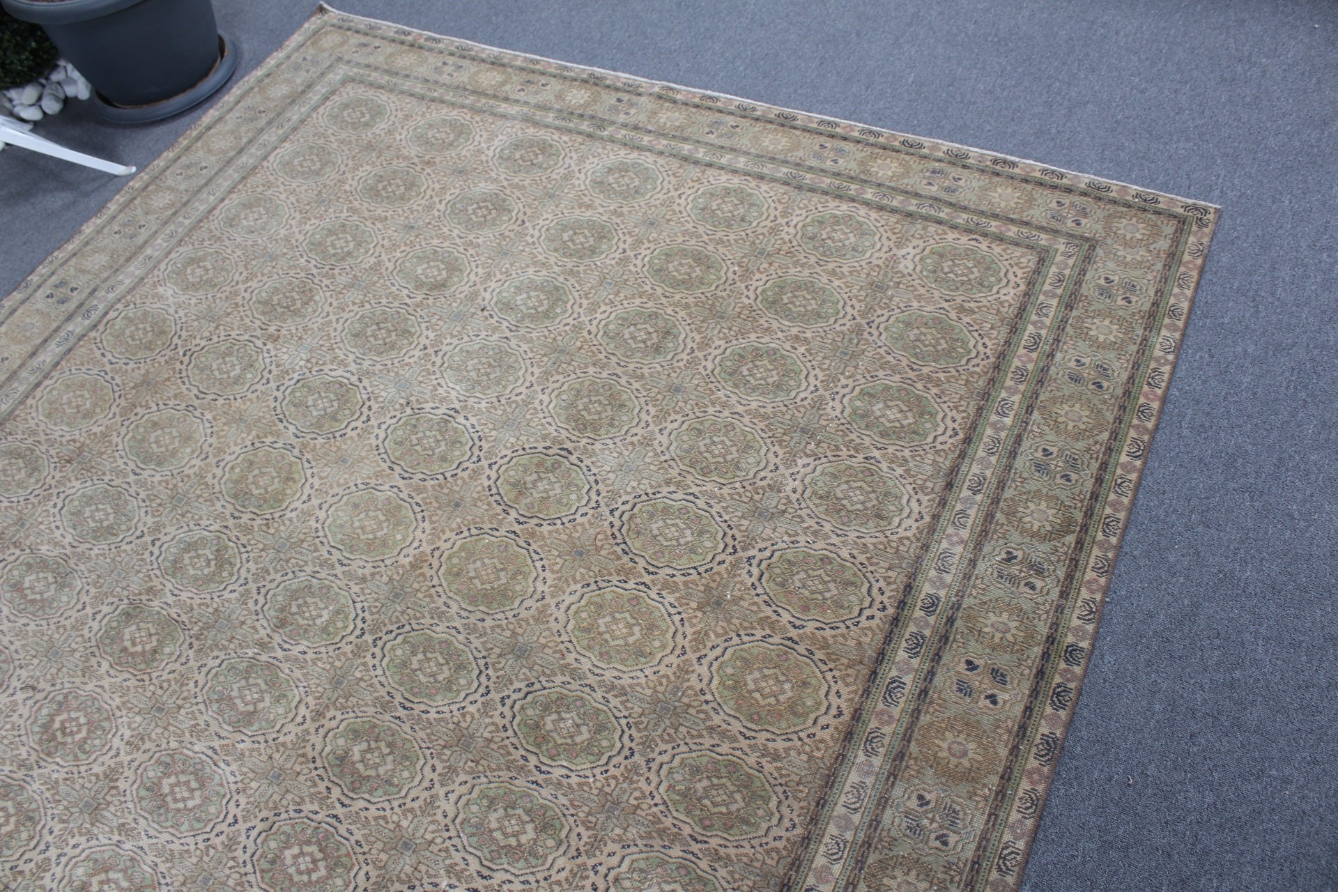 Green Wool Rugs, Bedroom Rugs, Turkish Rugs, Home Decor Rugs, Dining Room Rug, 6.3x9.3 ft Large Rug, Pale Rug, Vintage Rug