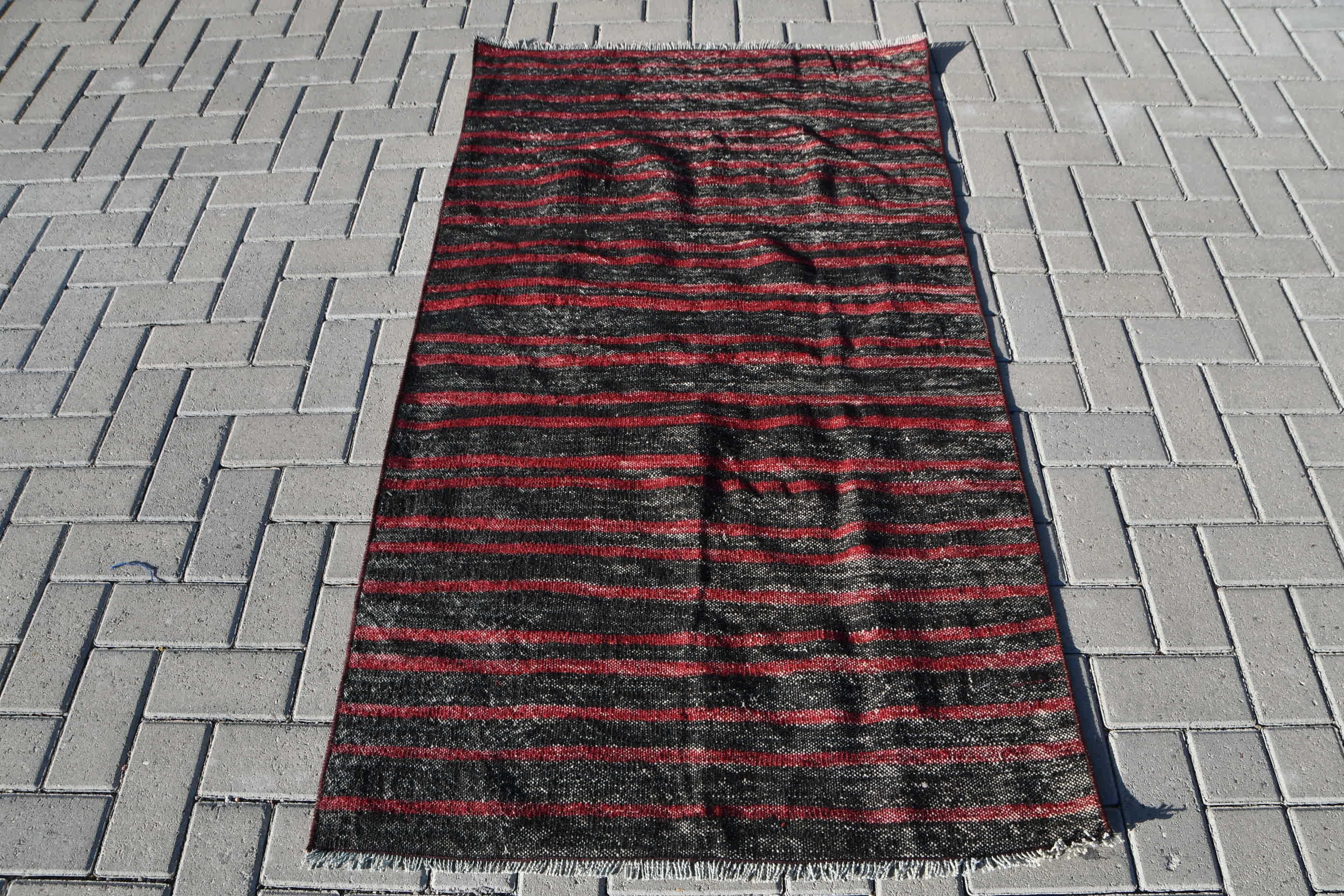 Entry Rugs, Nursery Rug, Vintage Rug, Kilim, Oriental Rugs, Custom Rug, Turkish Rugs, Anatolian Rug, 3.1x5.4 ft Accent Rug, Black Wool Rugs