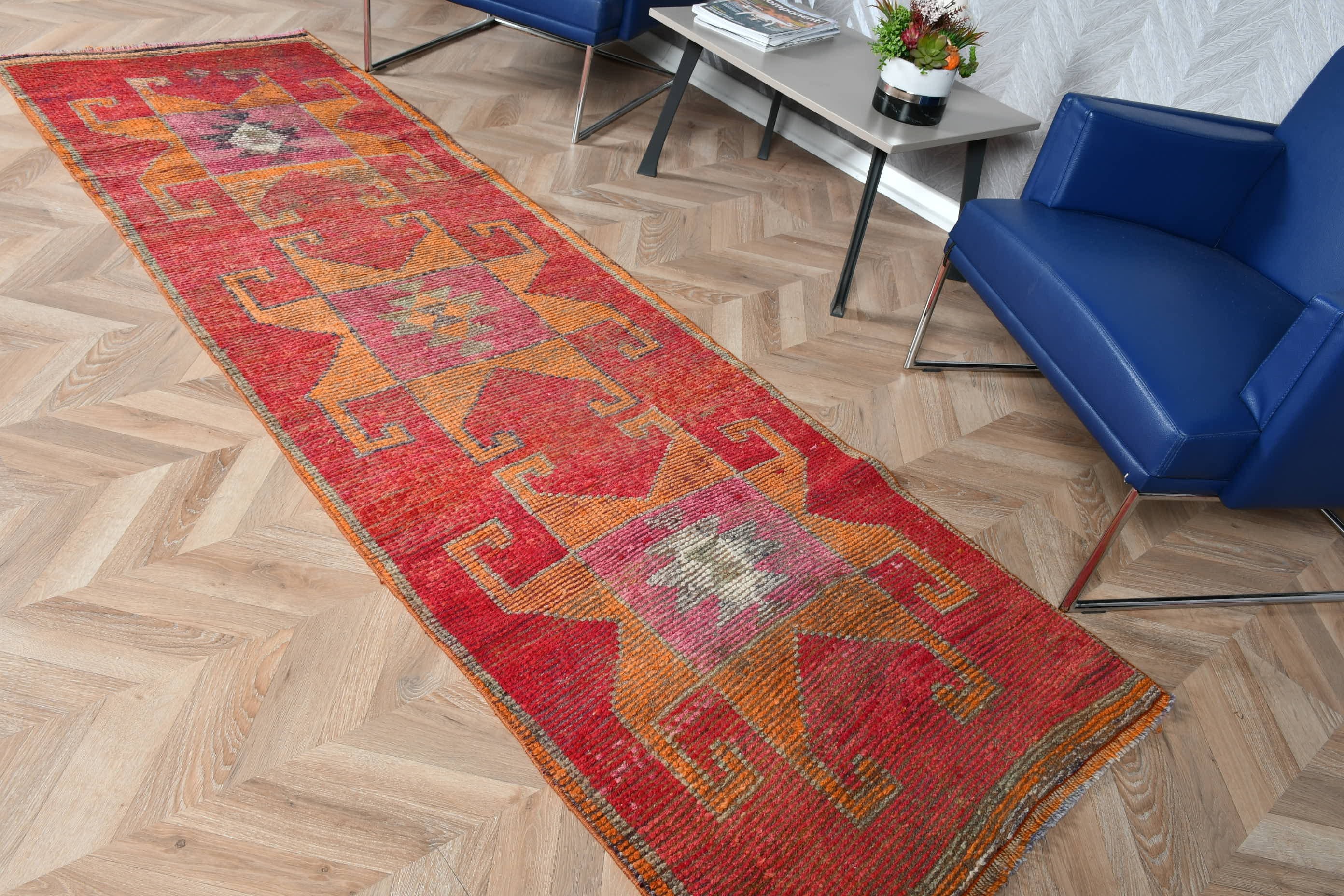 Floor Rugs, Turkish Rug, 2.9x9.4 ft Runner Rug, Corridor Rugs, Vintage Rugs, Pink Home Decor Rug, Bedroom Rug, Hallway Rug, Nomadic Rugs