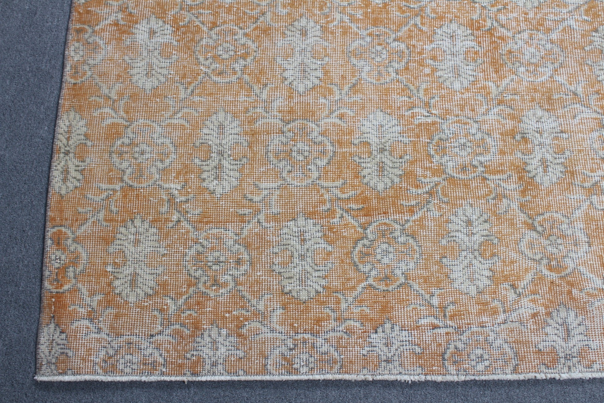 Turuncu Oushak Halı, Yemek Odası Halısı, Salon Halısı, Mutfak Halısı, 7,2x10,4 ft Büyük Boy Halı, Düz Dokuma Halı, Havalı Halılar, Vintage Halı, Türk Halıları