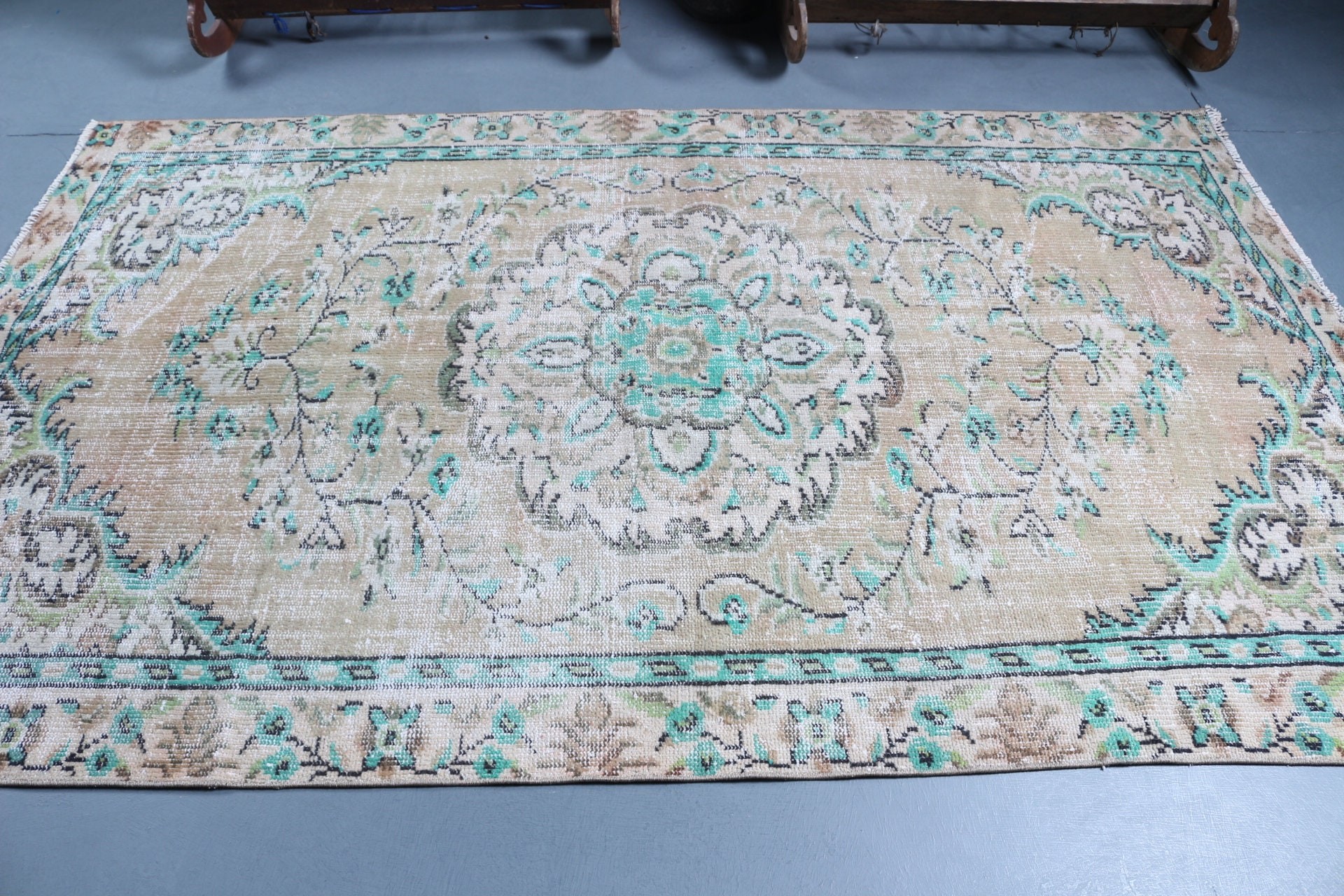 Antique Rug, Floor Rug, Dining Room Rug, 5x8 ft Area Rug, Turkish Rugs, Vintage Rug, Rugs for Kitchen, Living Room Rug, Beige Wool Rug