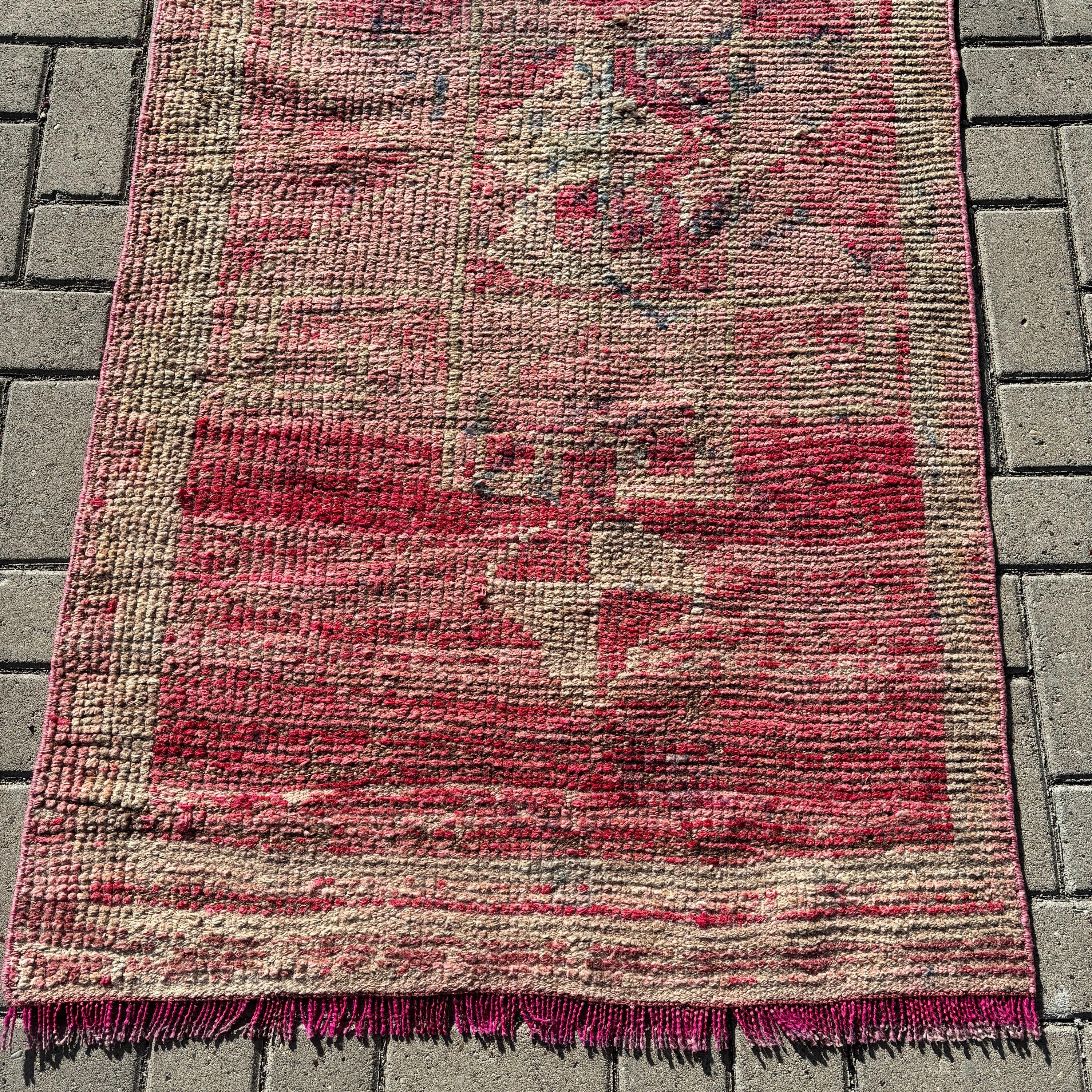 Kitchen Rug, Vintage Rug, Beni Ourain Runner Rugs, Pink Handwoven Rug, Boho Rug, Neutral Rugs, 3.1x9.9 ft Runner Rug, Turkish Rugs