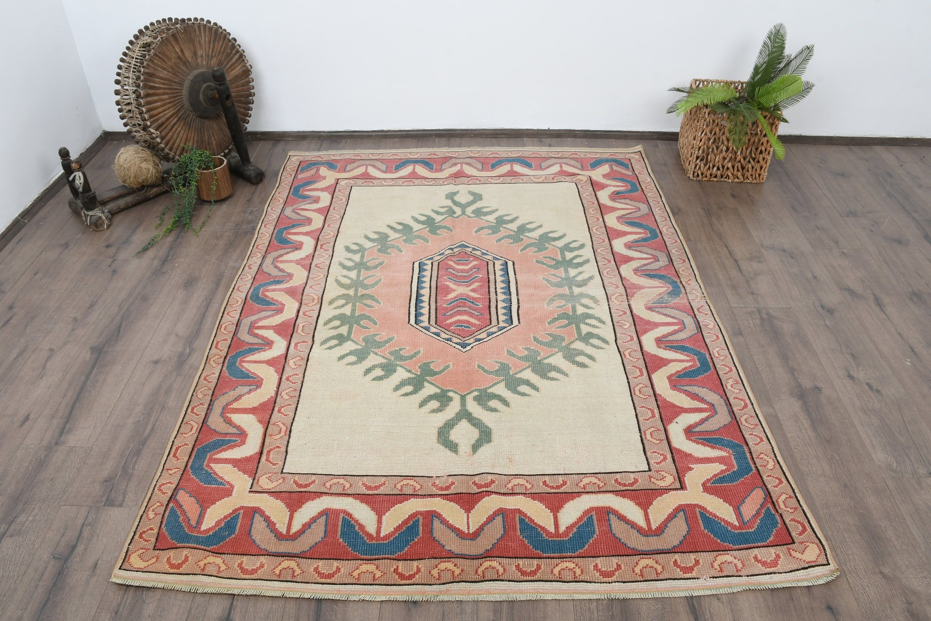 Floor Rugs, Anatolian Rugs, Beige Anatolian Rugs, Kitchen Rug, Eclectic Rug, 5x6.7 ft Area Rugs, Vintage Rugs, Bedroom Rug, Turkish Rugs
