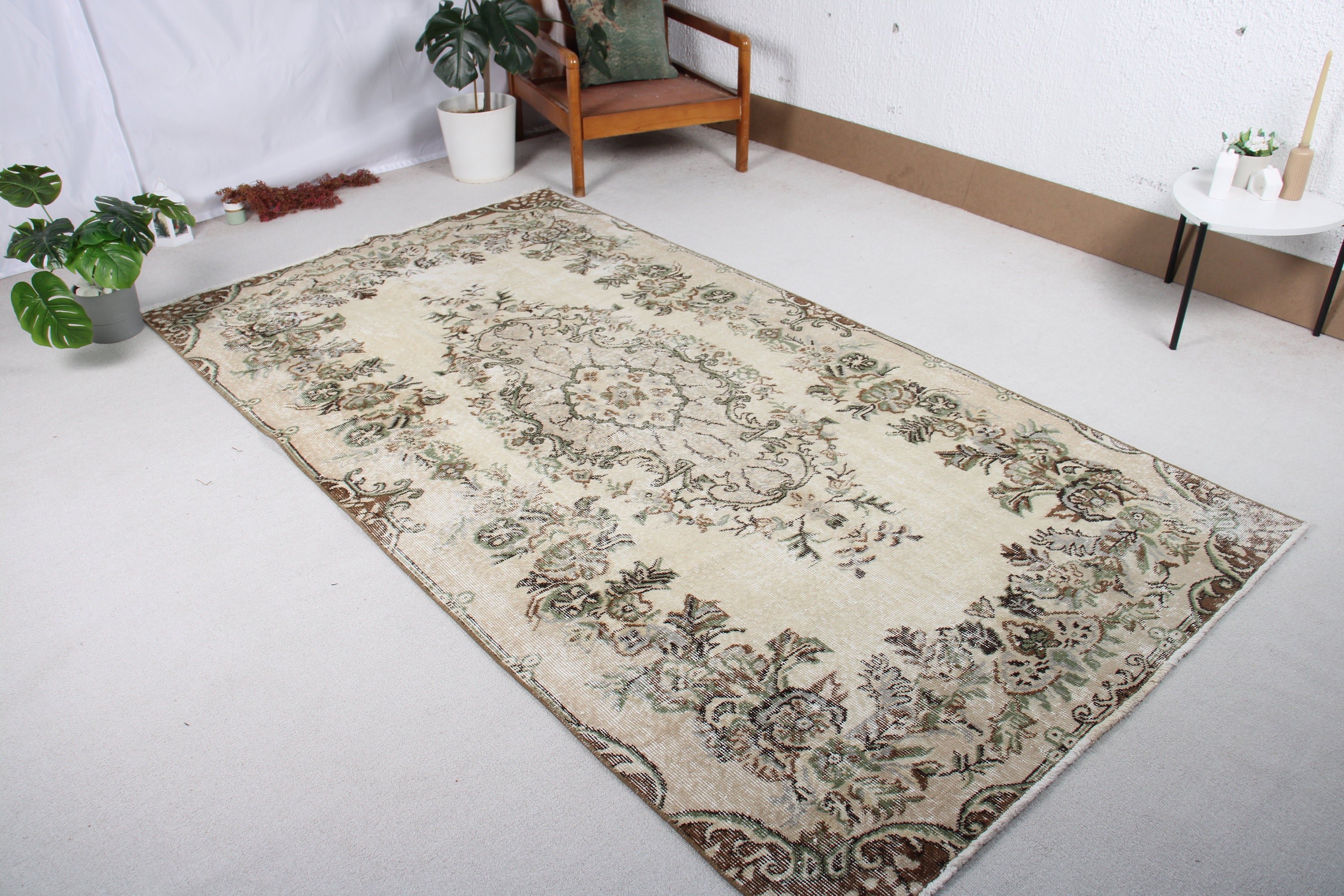 Vintage Halılar, Büyük Vintage Halılar, Yemek Odası Halısı, Ev Dekor Halısı, Bej 4.8x8.7 ft Büyük Halılar, Türk Halısı, Havalı Halı