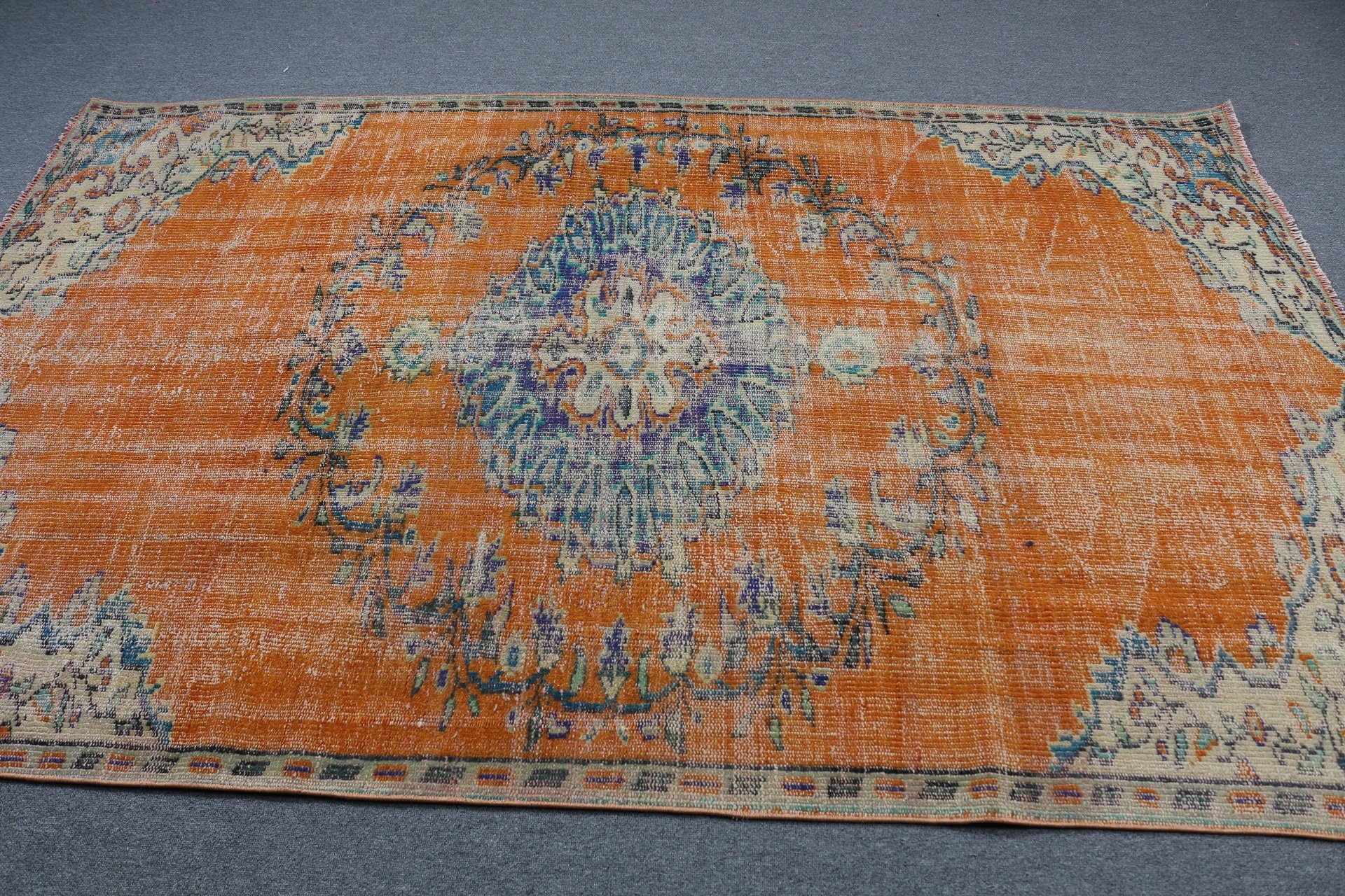 Floor Rugs, Moroccan Rugs, Bedroom Rug, Living Room Rug, Natural Rugs, Orange Oriental Rug, Turkish Rug, Vintage Rug, 5.2x8 ft Large Rugs