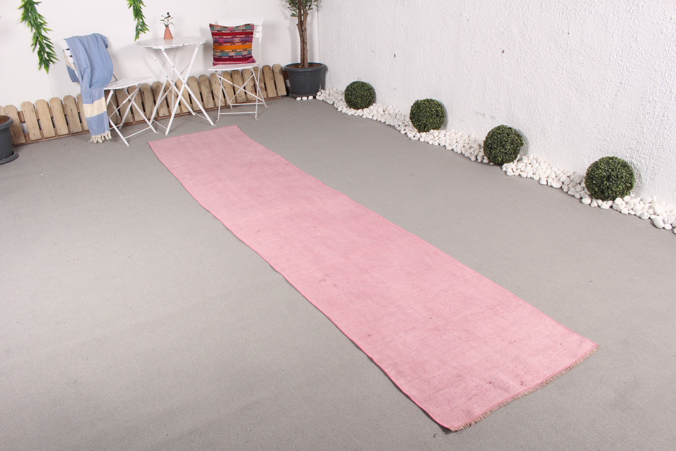 Vintage Halı, Antika Halı, Pembe Yün Halılar, 2.4x11.7 ft Runner Halısı, Mutfak Halısı, Türk Halısı, Runner Halıları, Retro Halı