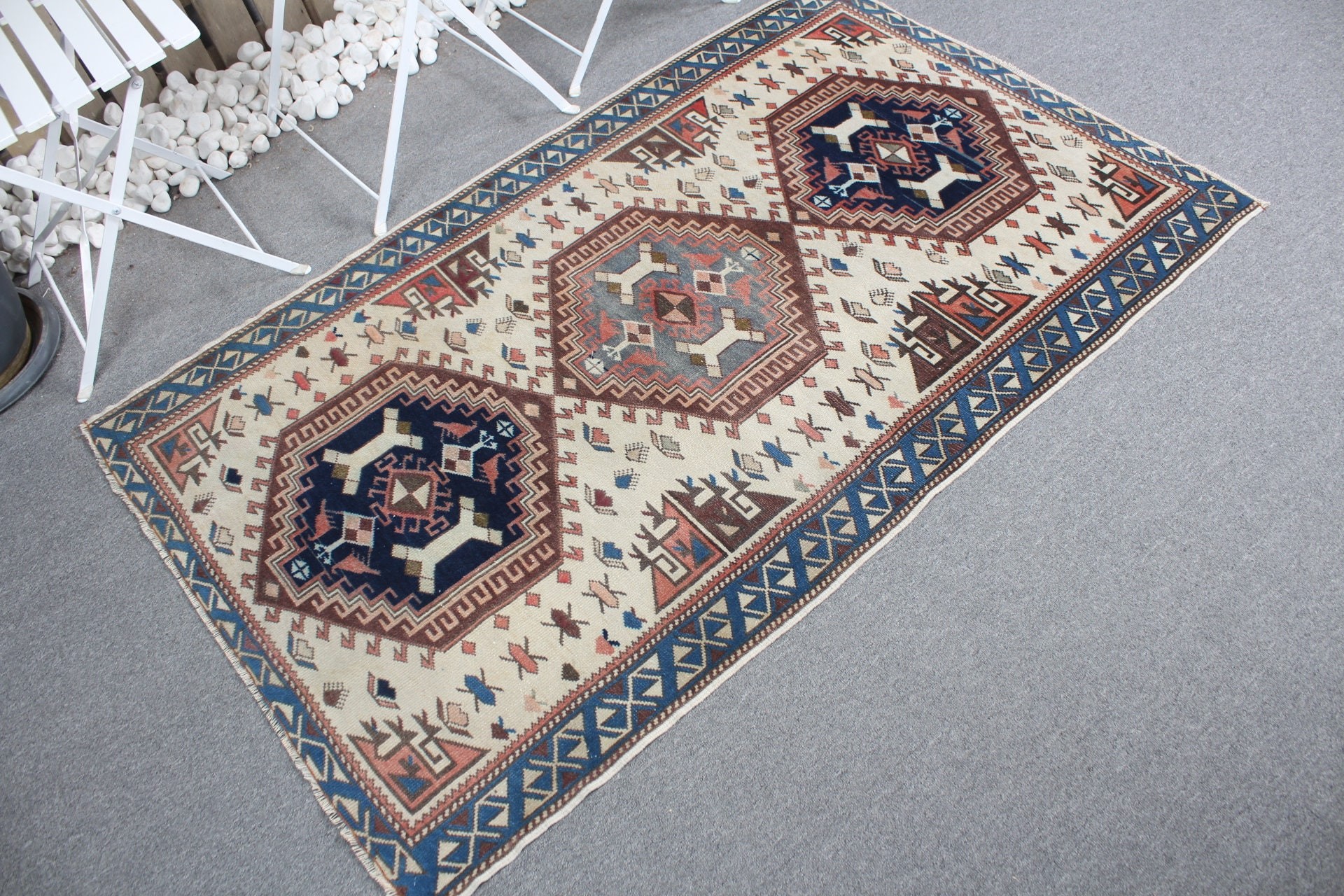 Blue Home Decor Rug, Kitchen Rug, Antique Rug, Bedroom Rug, Vintage Rug, Floor Rug, 3.3x5.4 ft Accent Rug, Rugs for Nursery, Turkish Rugs