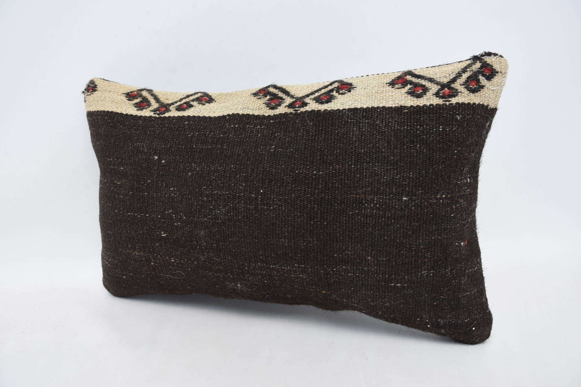 Vintage Kilim Pillow, Knitted Pillow Case, Turkish Kilim Pillow, Kilim Cushion Sham, 12"x20" Brown Cushion Case, Sofa Cushion