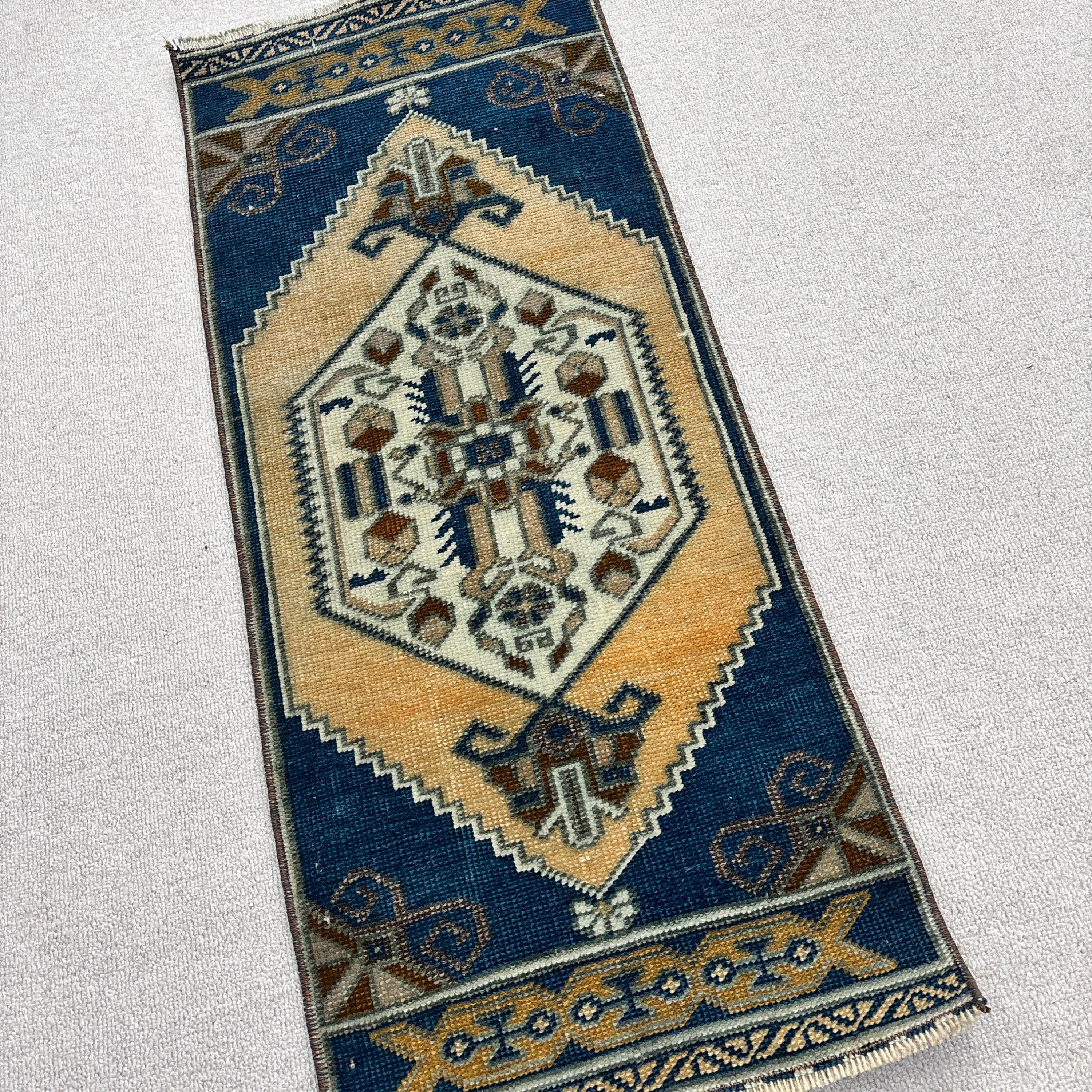 Bath Rug, Rugs for Entry, Turkish Rug, 1.6x3.1 ft Small Rug, Blue Modern Rug, Vintage Rugs, Antique Rug, Geometric Rugs, Small Area Rug