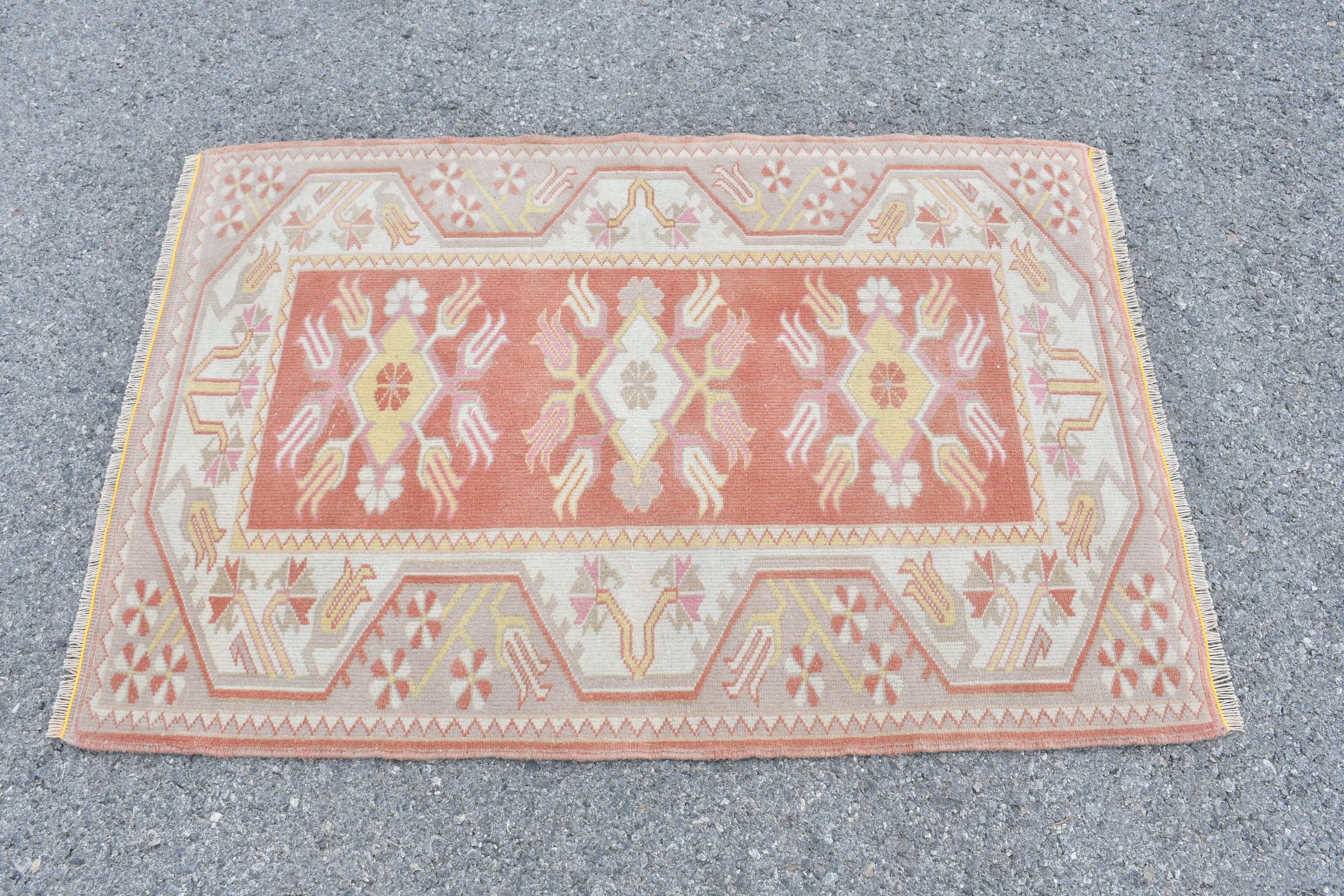 Pink Oushak Rug, Vintage Rugs, Oushak Rugs, Rugs for Kitchen, Wall Hanging Rugs, 2.9x4.2 ft Small Rug, Wool Rug, Kitchen Rugs, Turkish Rug
