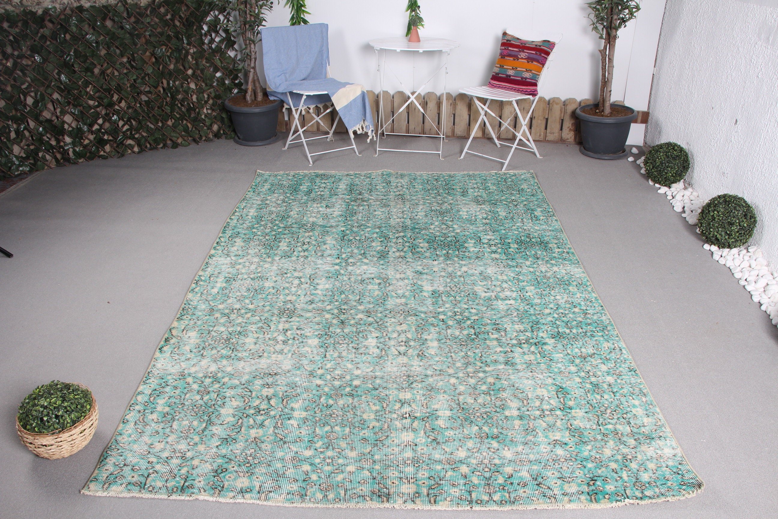 Türk Halıları, Oturma Odası Halıları, Oryantal Halılar, Vintage Halı, Yeşil Mutfak Halıları, 5.6x8.5 ft Büyük Halı, Yemek Odası Halısı