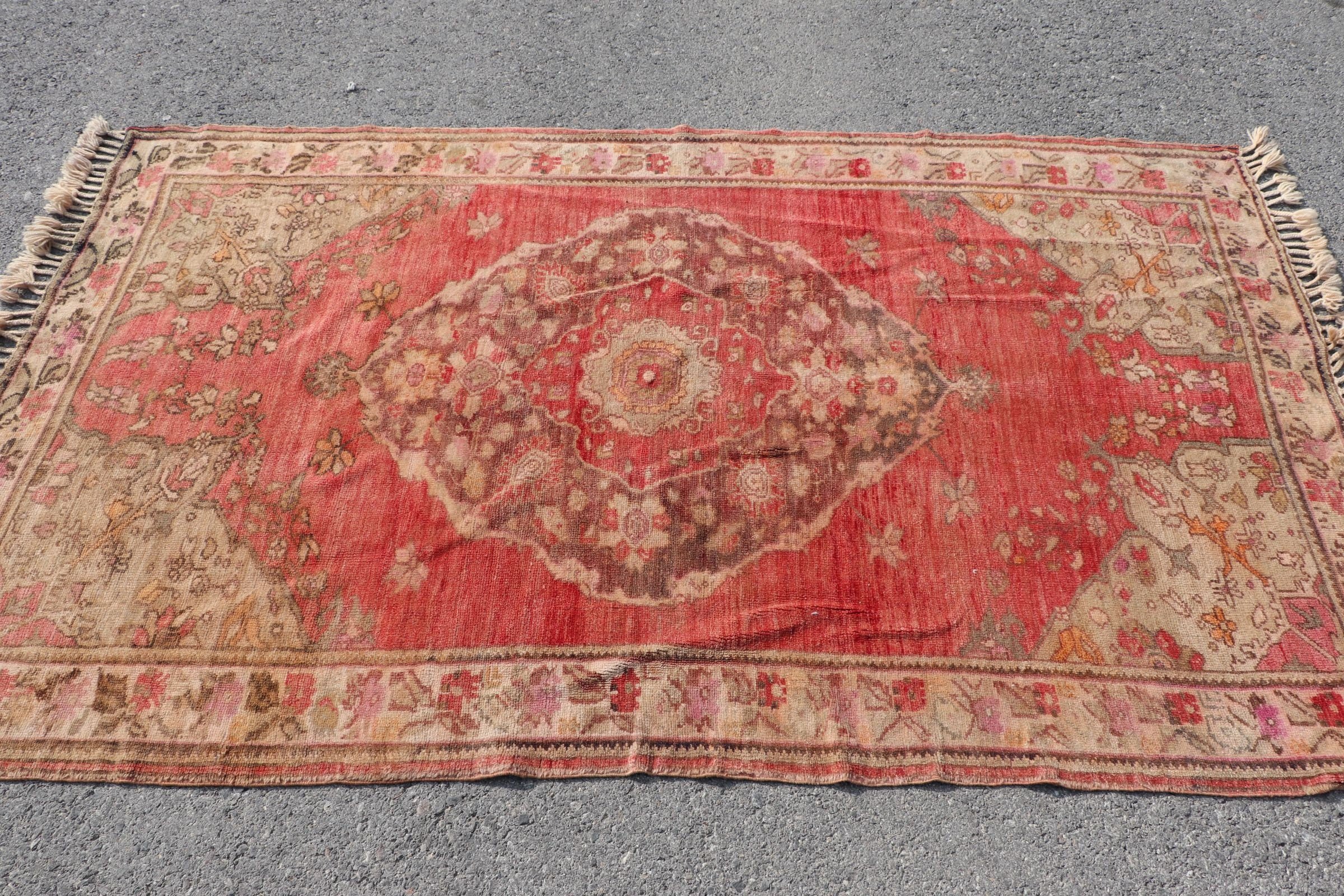 Yurt Halısı, Vintage Halılar, Yatak Odası Halısı, İç Mekan Halıları, Yün Halı, Eski Halılar, 4.1x6.8 ft Alan Halısı, Oturma Odası Halıları, Türk Halısı, Kırmızı Fas Halısı