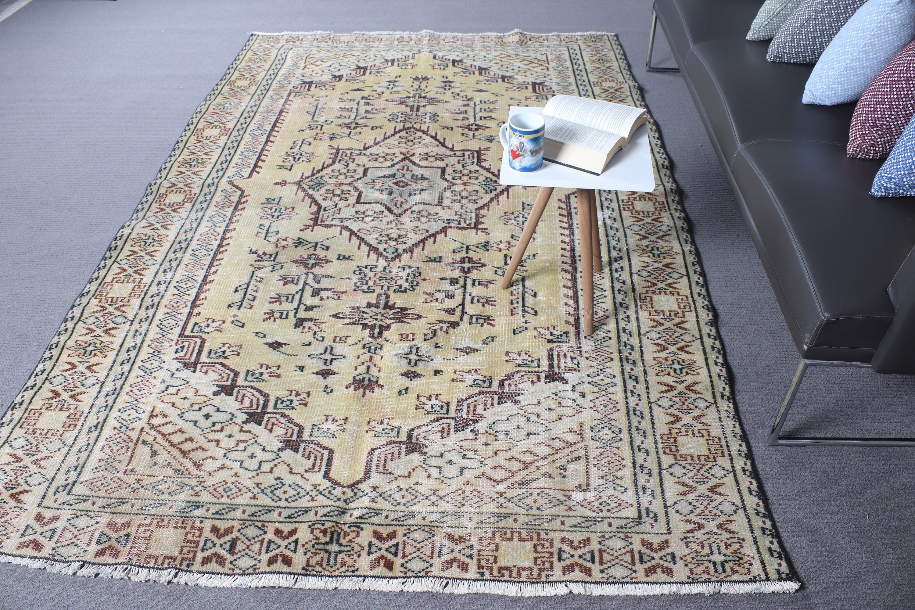 5.6x8.9 ft Büyük Halı, Büyük Oushak Halıları, Büyük Boho Halısı, Vintage Halı, Türk Halıları, Ev Dekor Halıları, Fas Halısı, Kahverengi Fas Halıları