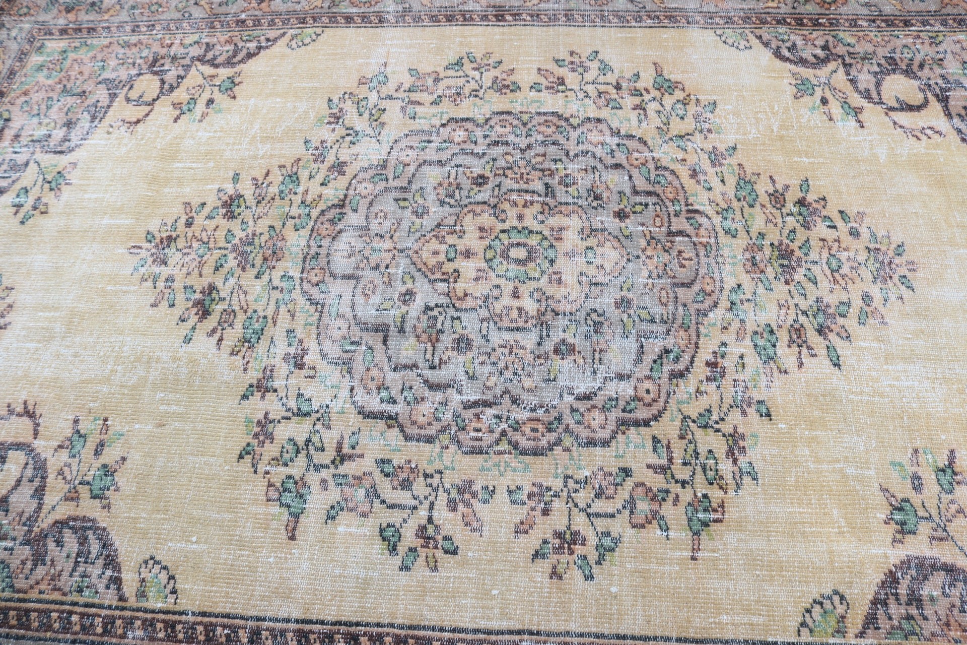 Türk Halısı, Vintage Halı, Boho Halıları, Ev Dekorasyonu Halıları, Büyük Vintage Halılar, Sarı Oryantal Halılar, Salon Halıları, 6.2x9.3 ft Büyük Halılar