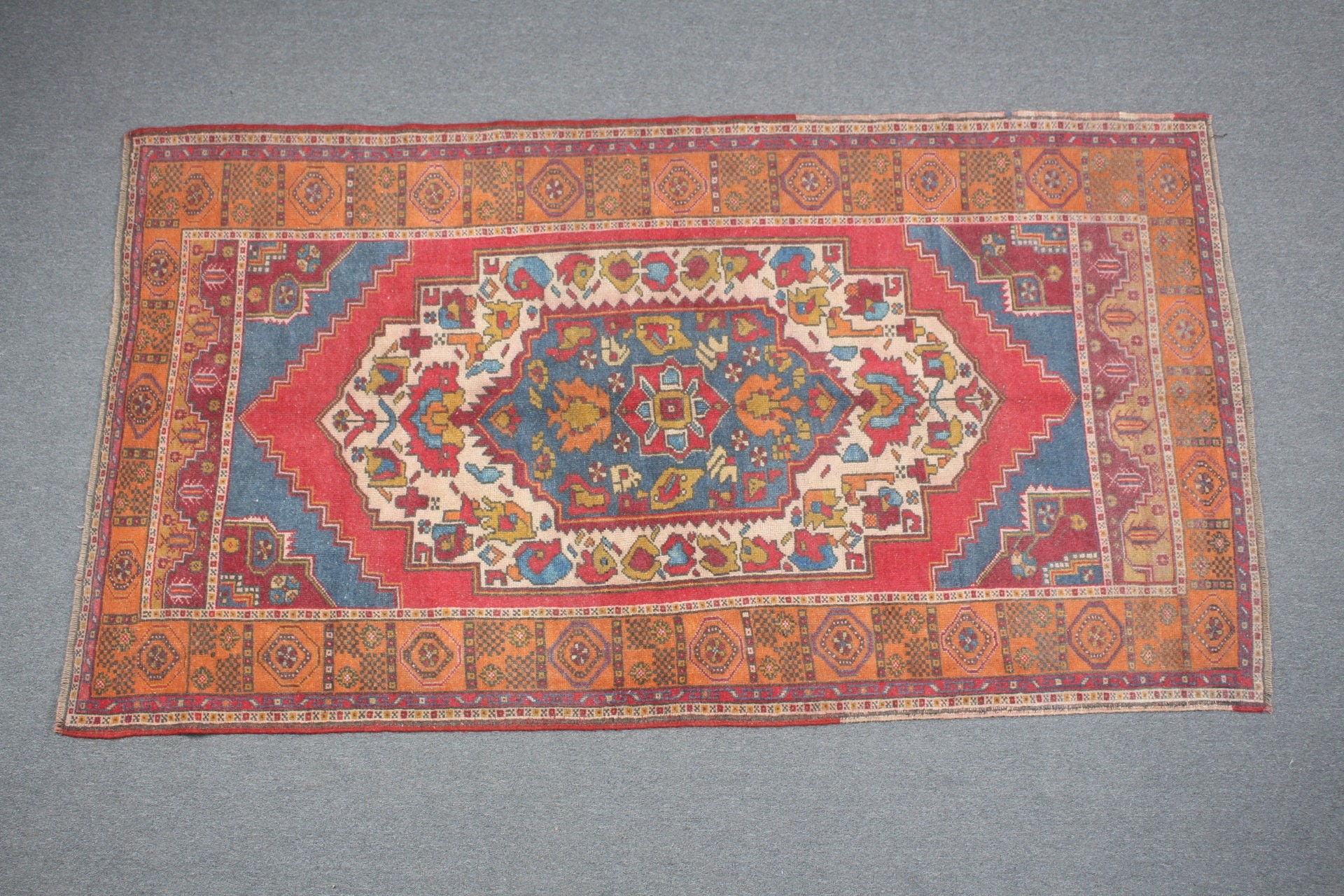 Oryantal Halı, Yemek Odası Halıları, Türk Halısı, Yatak Odası Halısı, 4.3x8 ft Alan Halıları, Vintage Halı, Turuncu Oushak Halısı, Yer Halısı