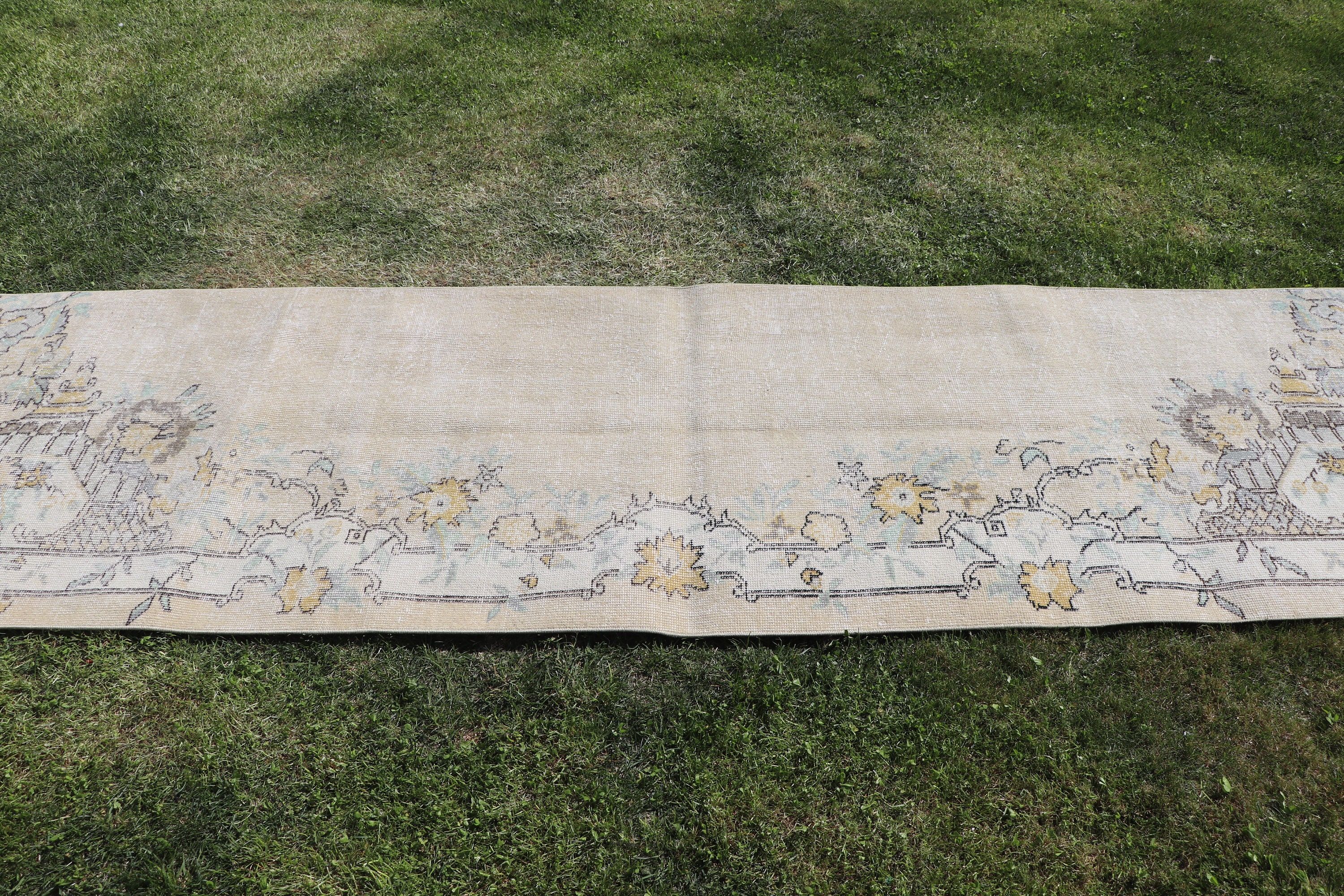 Türk Halıları, Lüks Halılar, Boho Halı, Bej Antika Halılar, 2.8x10.6 ft Runner Halıları, Merdiven Halıları, Vintage Halılar, Oushak Halı, Vintage Runner Halı