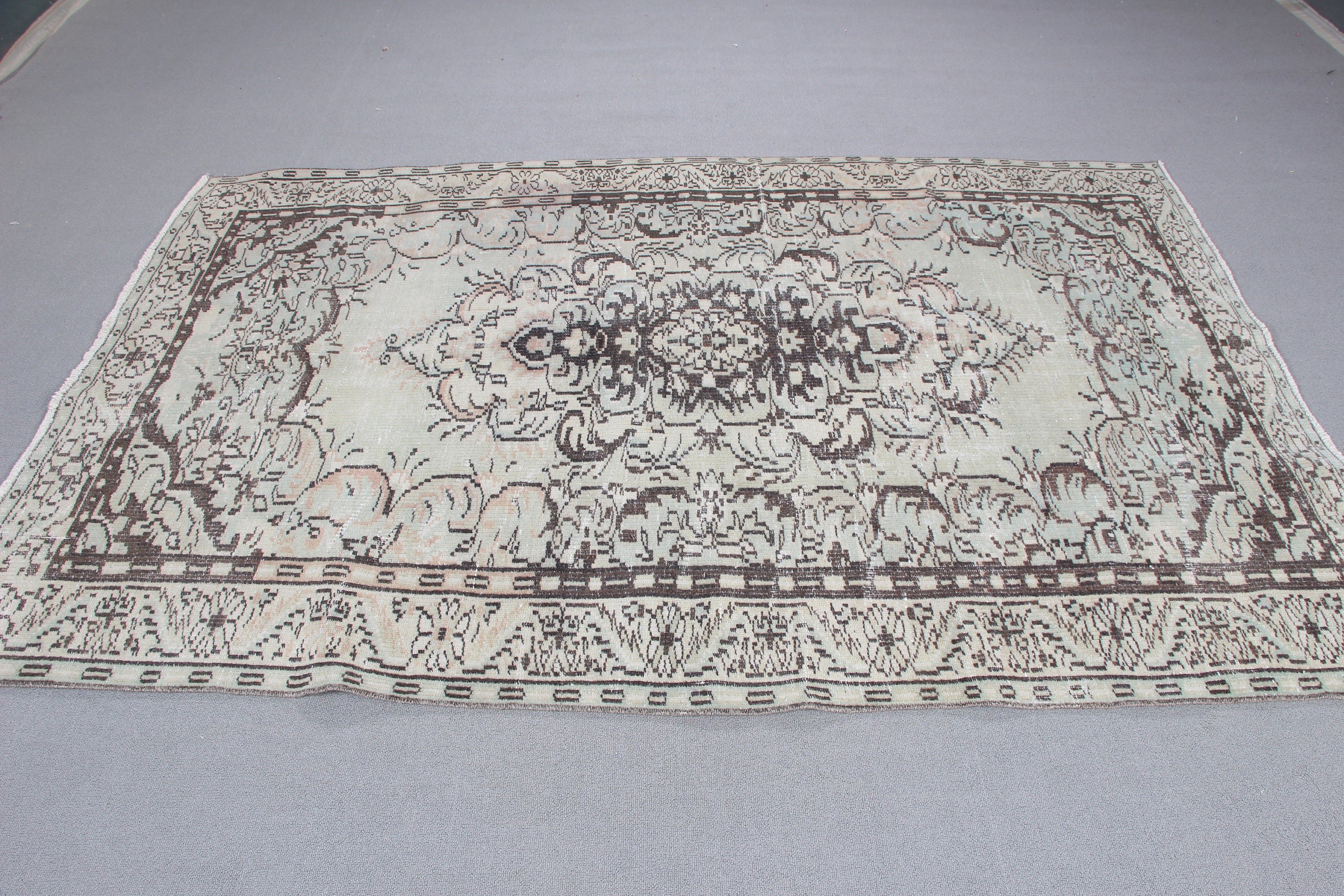 Vintage Halılar, Ev Dekorasyonu Halıları, Türk Halısı, Büyük Vintage Halılar, Oturma Odası Halıları, 5.3x7.7 ft Büyük Halılar, Yatak Odası Halıları, Kahverengi Geometrik Halı