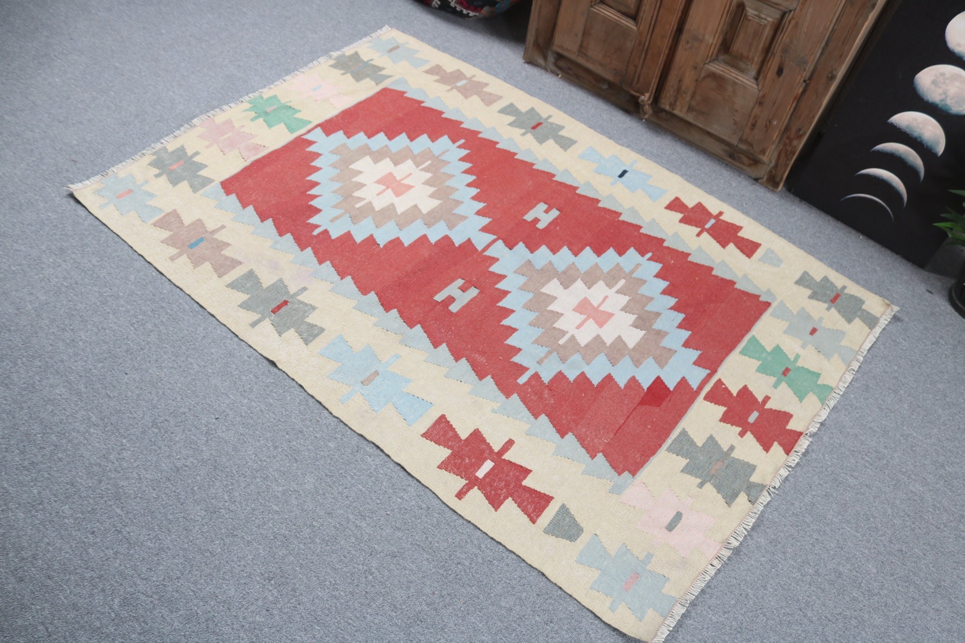 Entry Rugs, Kilim, Luxury Rug, 3.7x5.2 ft Accent Rugs, Yellow Floor Rugs, Turkish Rug, Cool Rugs, Vintage Accent Rugs, Vintage Rugs