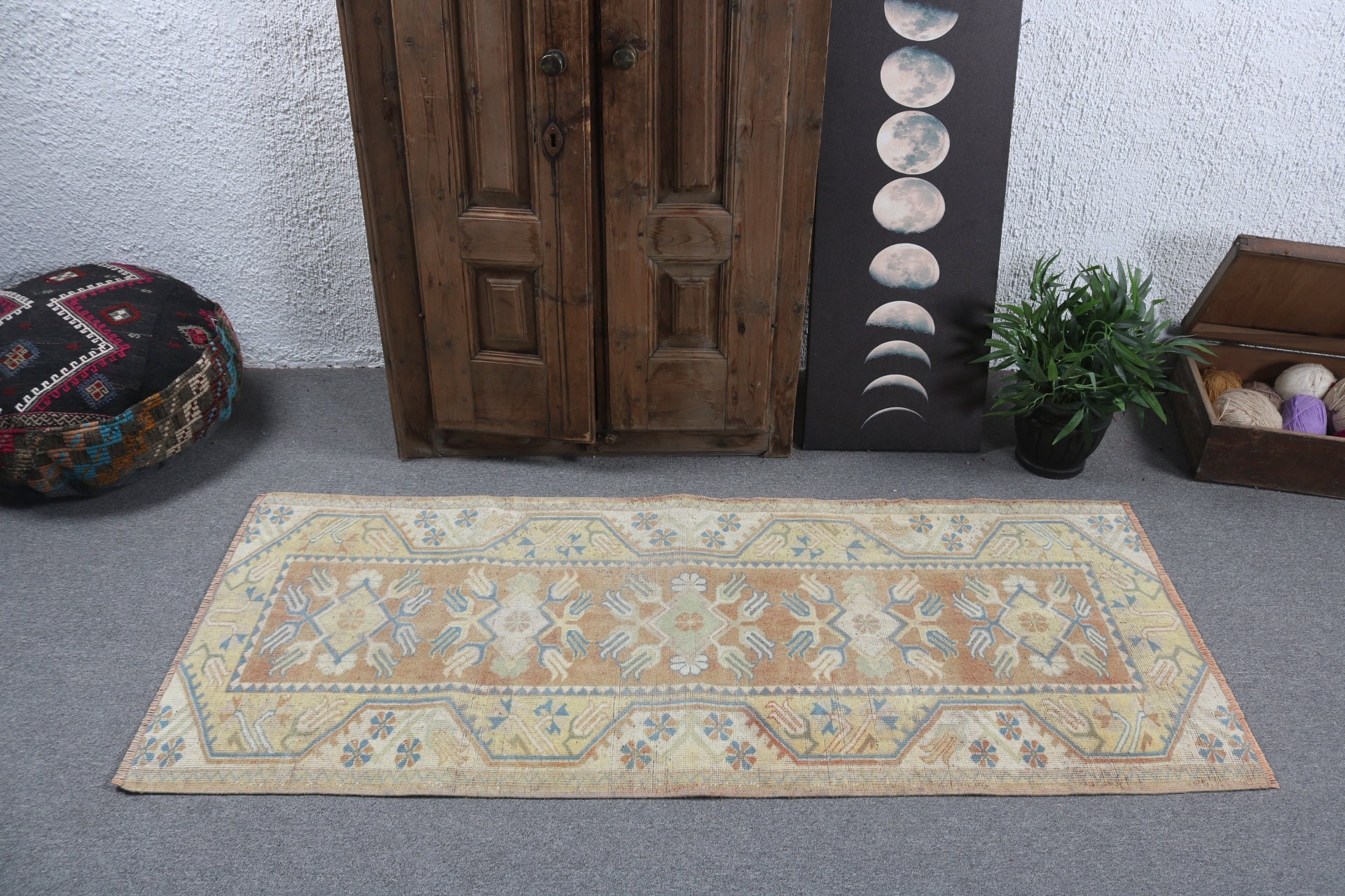 Antika Halı, Türk Halısı, Mutfak Halısı, Boho Vurgulu Halılar, Lüks Halılar, Vintage Halı, Giriş Halısı, Kahverengi Yün Halı, 2,6x6 ft Vurgulu Halılar