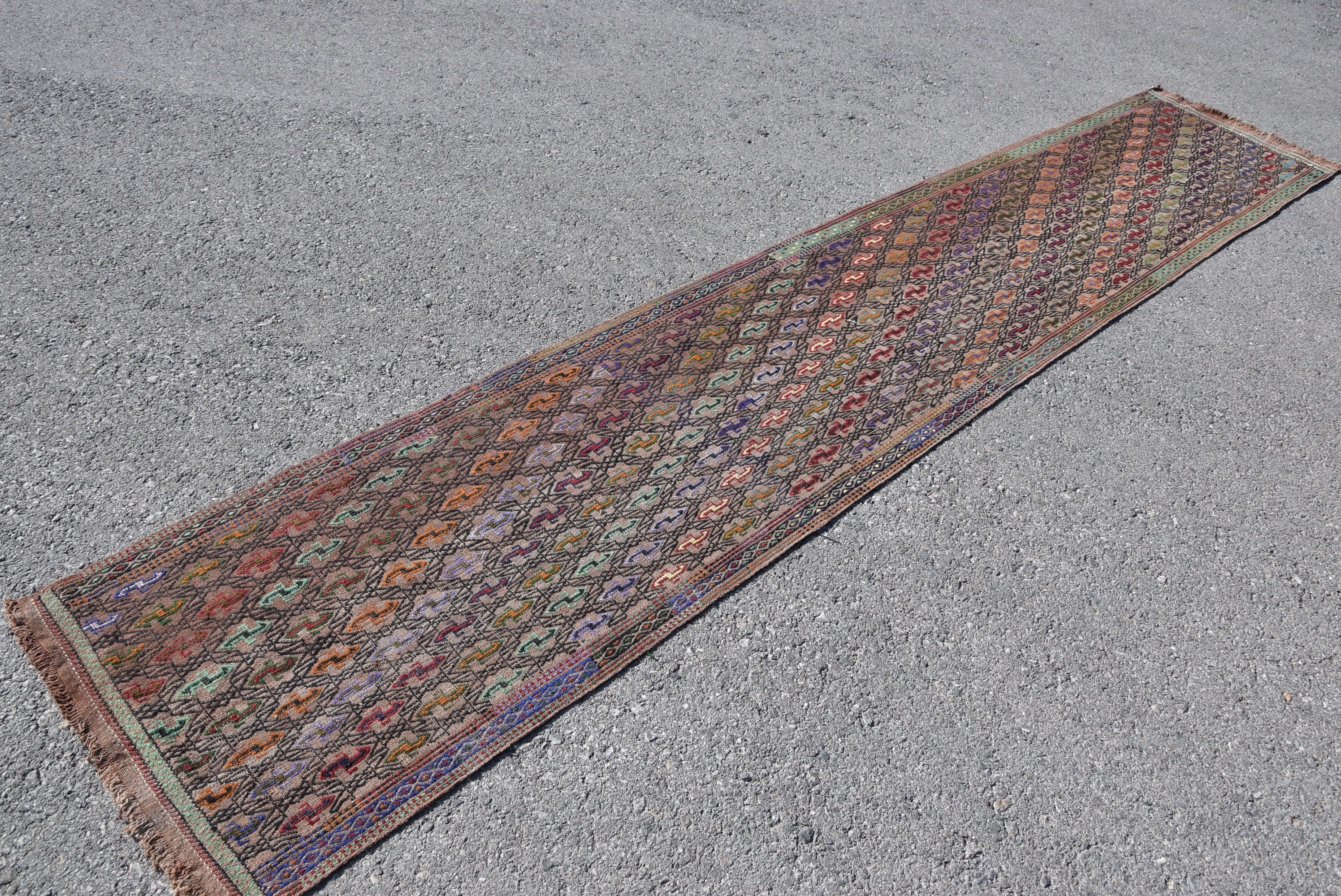Kitchen Rugs, Moroccan Rugs, Turkish Rugs, Bedroom Rug, Brown Oriental Rug, Kilim, 2.2x11.8 ft Runner Rug, Vintage Rug, Stair Rugs, Art Rug