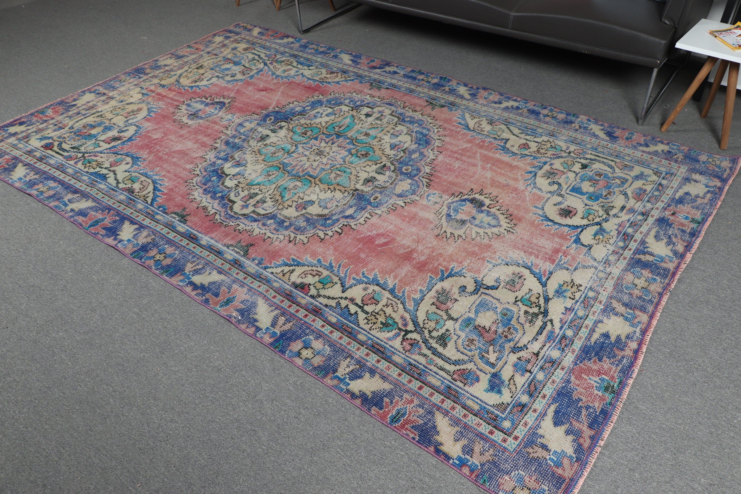 Living Room Rugs, Floor Rugs, Vintage Rug, Dining Room Rugs, 5.8x9.2 ft Large Rug, Pink Oriental Rug, Oushak Rug, Turkish Rug