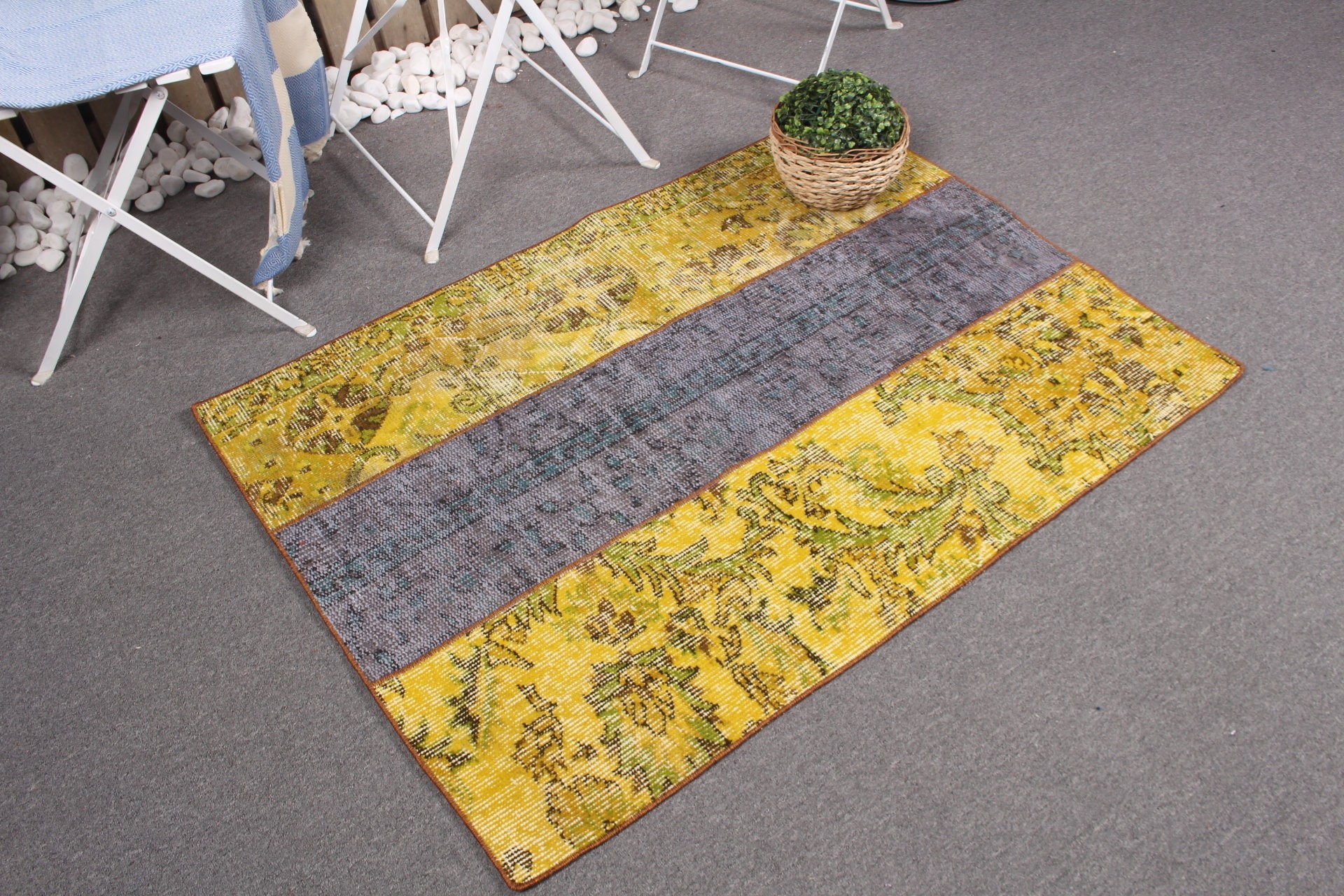 3x4.1 ft Small Rugs, Wall Hanging Rug, Kitchen Rugs, Bathroom Rugs, Pastel Rugs, Yellow Oushak Rug, Vintage Rug, Turkish Rugs