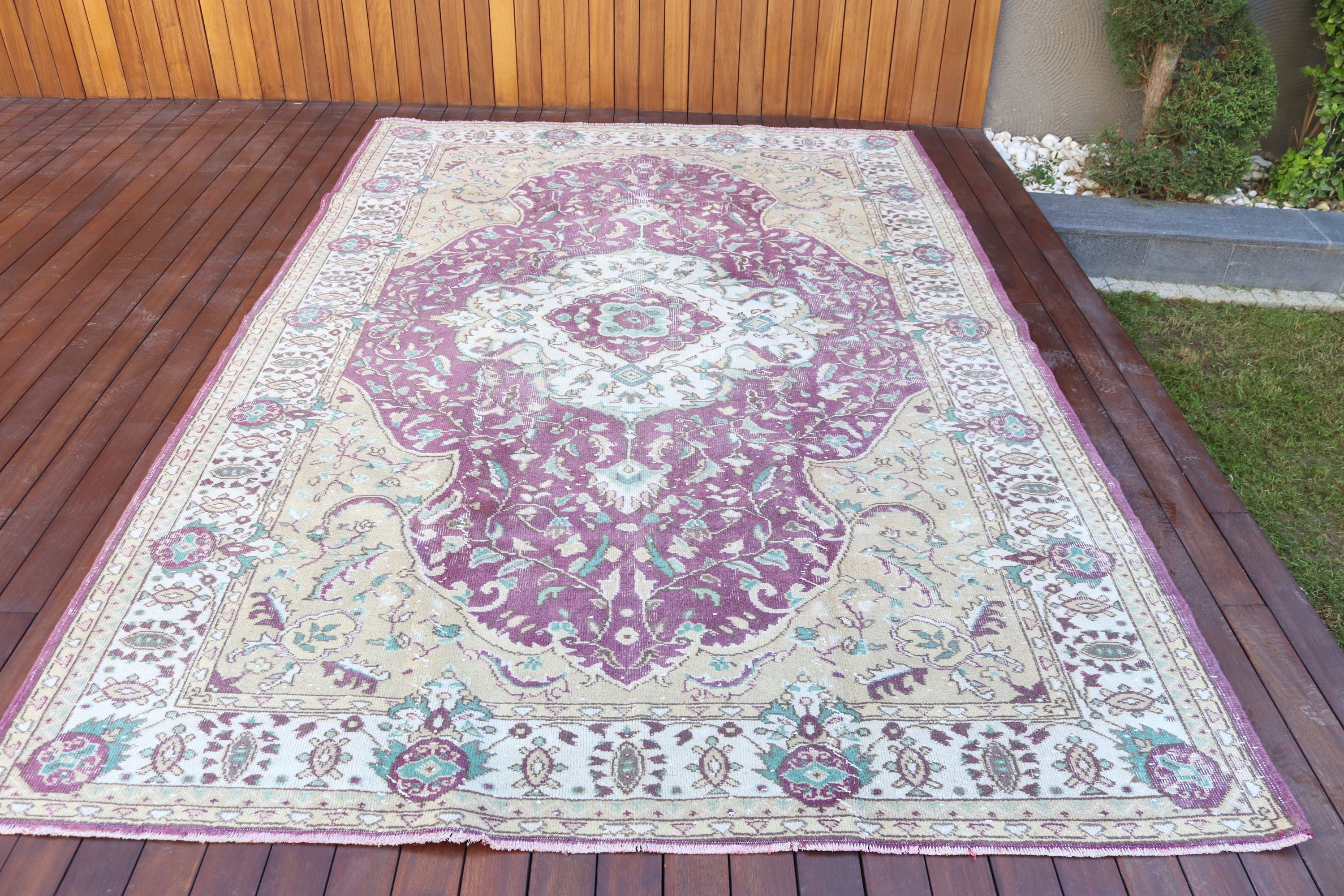 Türk Halısı, Vintage Halılar, Yatak Odası Halıları, Ev Dekorasyonu Halıları, Düz Dokuma Halı, 6.6x10 ft Büyük Halılar, Mor Düz Dokuma Halı, Oturma Odası Halıları