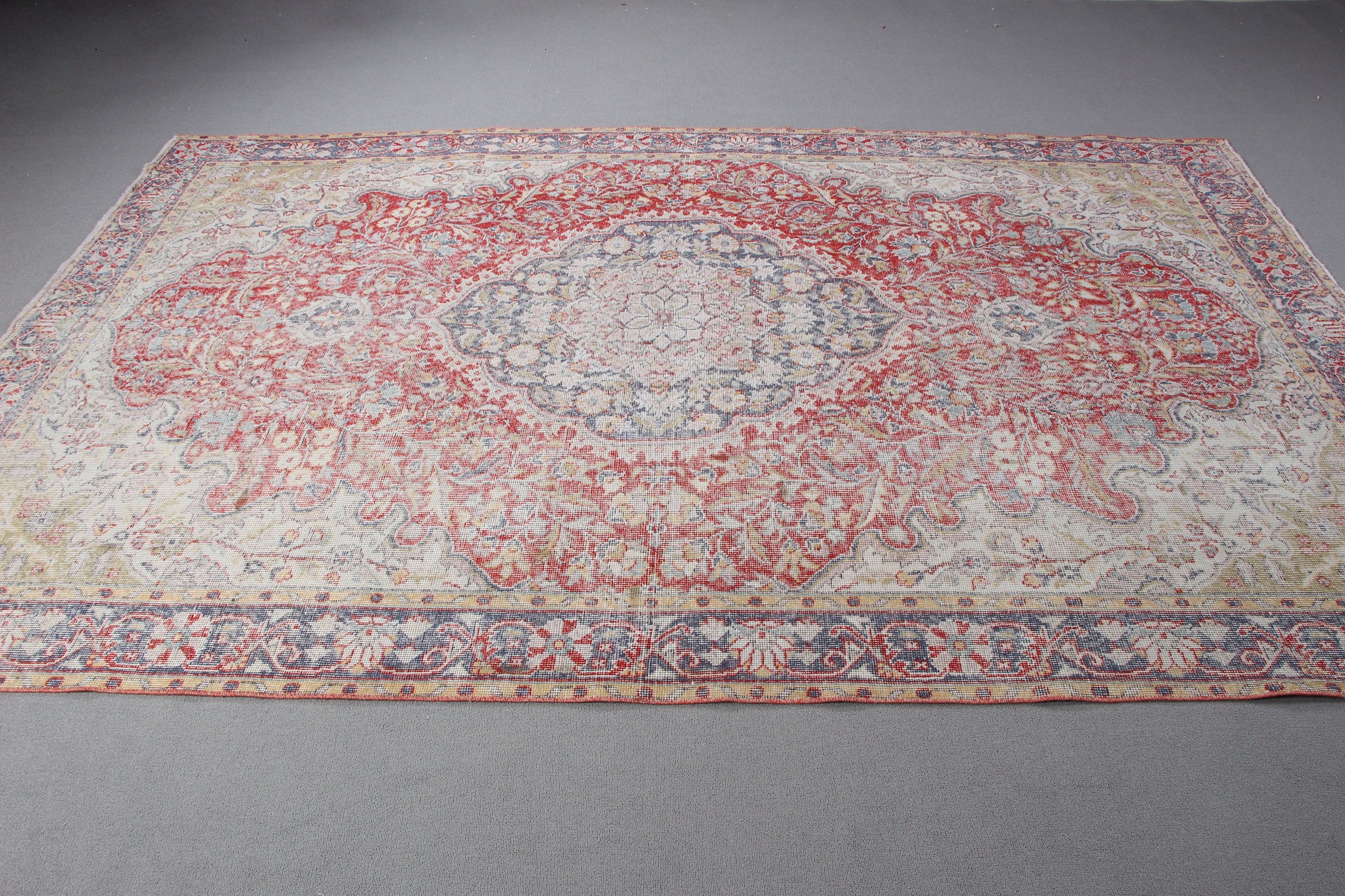 Bedroom Rugs, Turkish Rugs, Red Floor Rug, Ethnic Rug, Rugs for Large Boho, Vintage Rug, Salon Rug, Statement Rugs, 6.5x10.1 ft Large Rugs