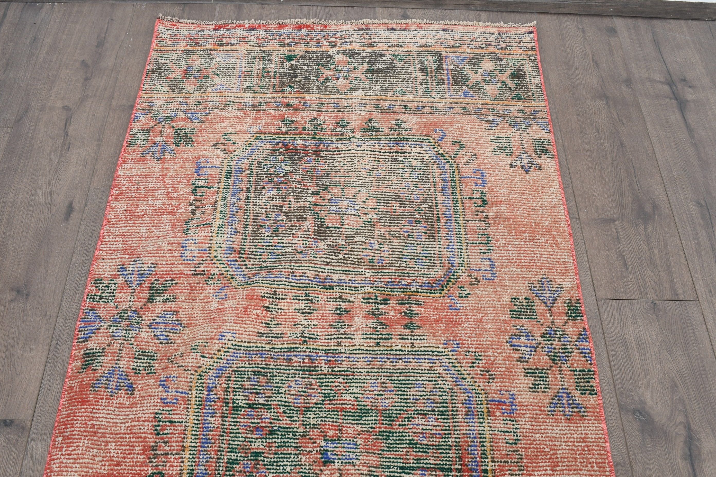 Orange Oriental Rug, Bohemian Rug, 2.9x11.1 ft Runner Rugs, Kitchen Rug, Turkish Rugs, Stair Rug, Rugs for Runner, Oushak Rugs, Vintage Rug