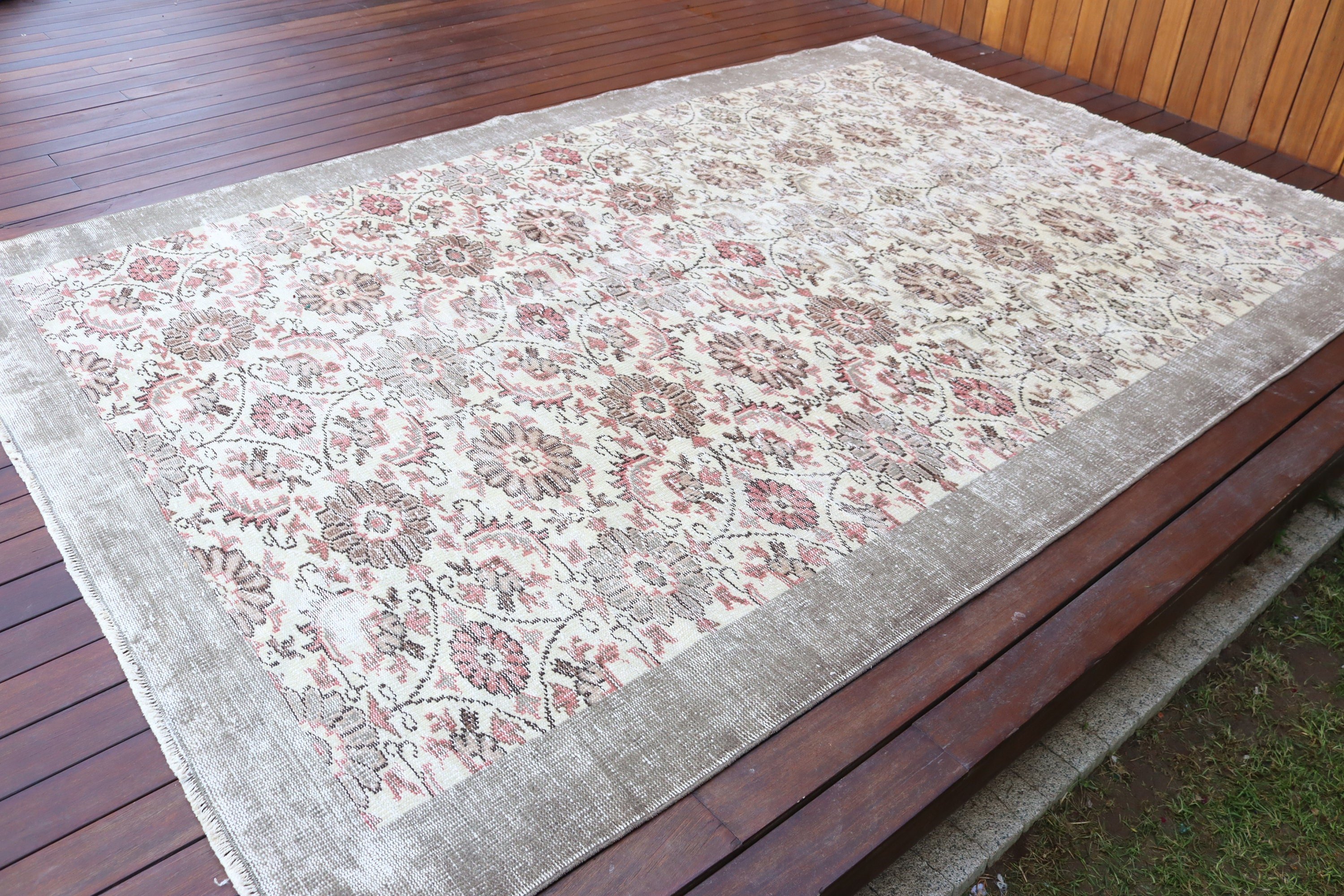 6.3x9.5 ft Büyük Halılar, El Dokuma Halılar, Etnik Halı, Yatak Odası Halısı, Salon Halıları, Türk Halıları, Vintage Halı, Bej Geometrik Halılar