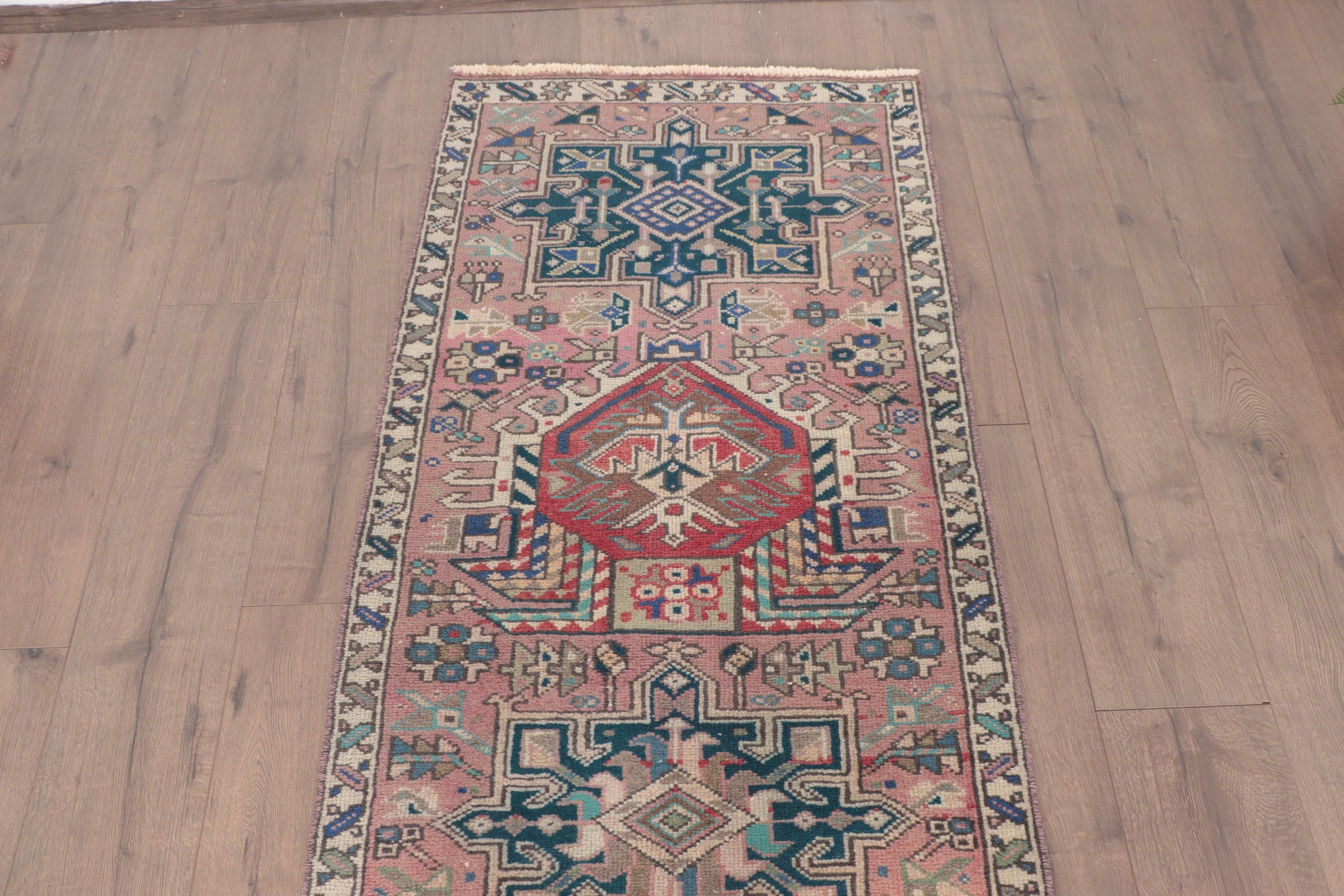 Pembe Antika Halı, Yer Halıları, Türk Halısı, 2.4x10.7 ft Runner Halıları, Vintage Runner Halısı, Açıklama Halıları, Vintage Halı, Beni Ourain Runner Halısı