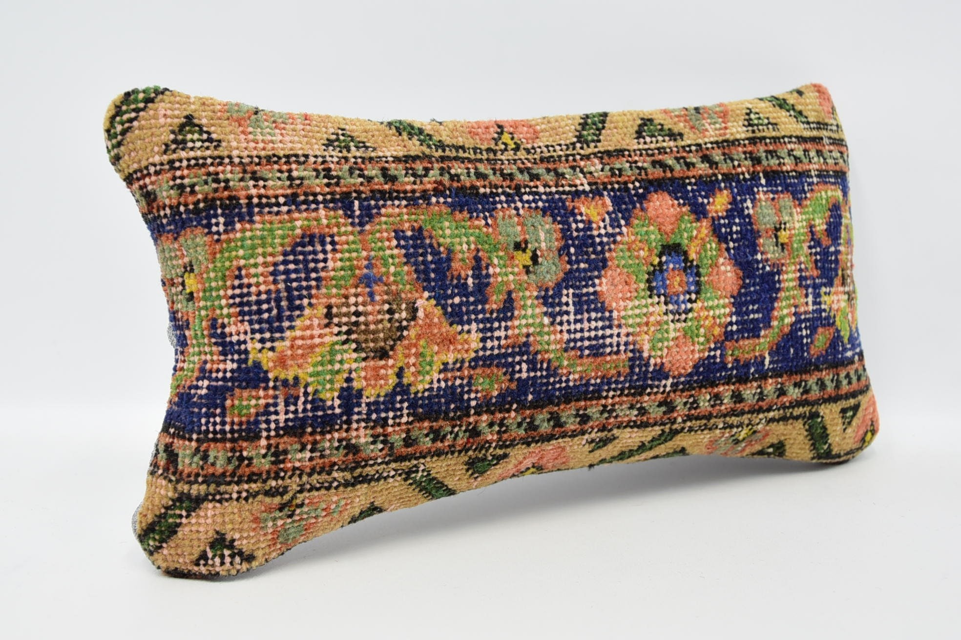 Ev Dekor Yastık, Vintage Yastık, Yastık Kılıfı, Kilim Yastık, 8"x16" Mavi Yastık Şemsi, Anadolu Yastık Kılıfı, Antika Yastıklar