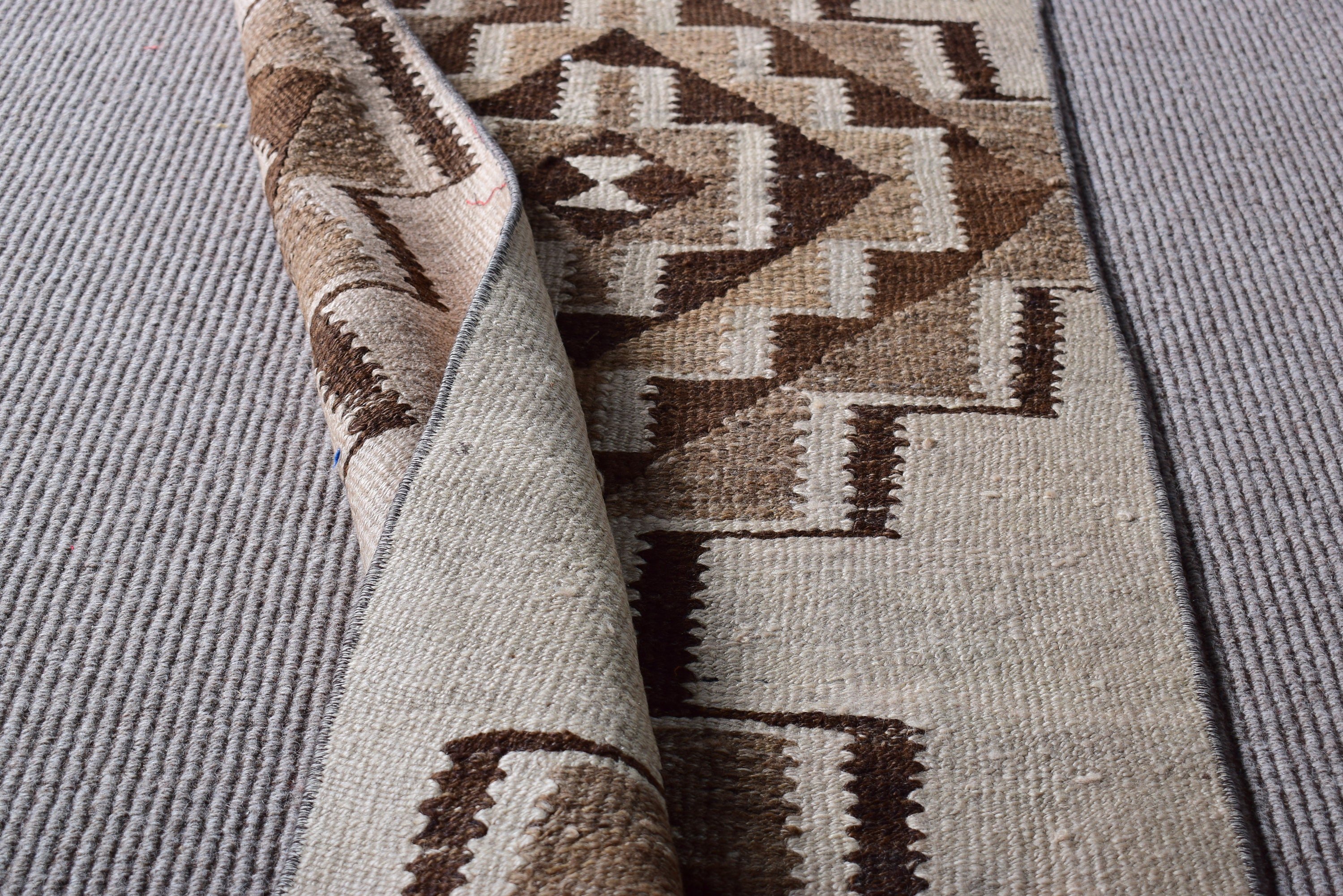 Stair Rugs, Vintage Rugs, Floor Rug, Modern Rug, Vintage Runner Rug, Geometric Rug, Turkish Rugs, Beige Wool Rugs, 2.1x7.1 ft Runner Rug