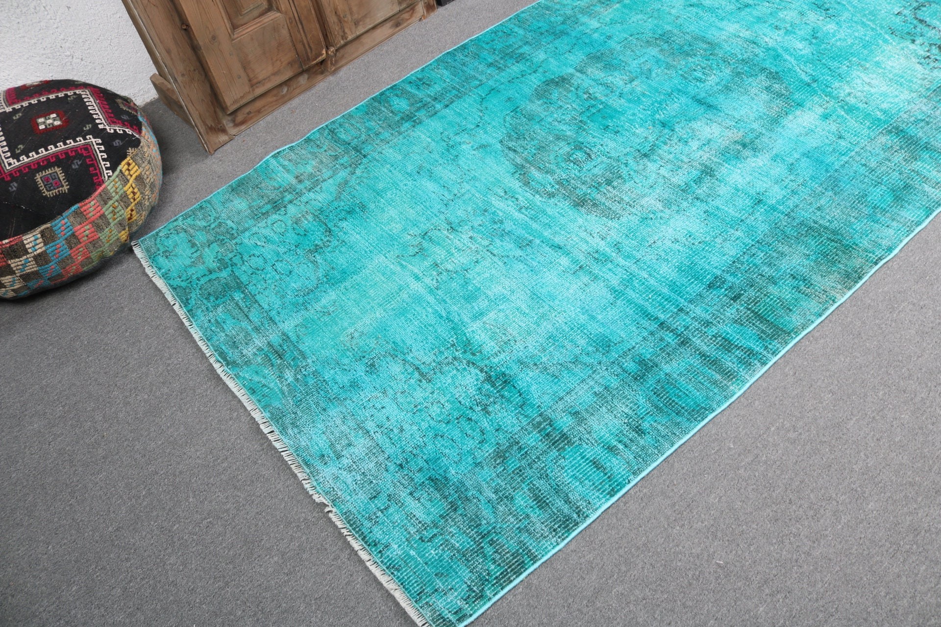 4.3x7.9 ft Area Rug, Turkish Rugs, Indoor Rugs, Handwoven Rug, Kitchen Rug, Statement Rugs, Office Rug, Green Geometric Rugs, Vintage Rugs