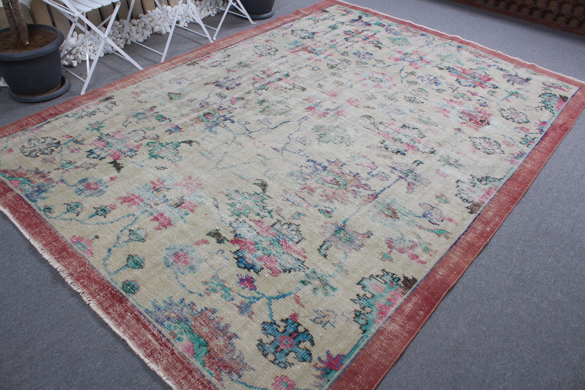 Ofis Halısı, Yemek Odası Halısı, Ev Dekor Halısı, Kırmızı Ev Dekor Halısı, Türk Halıları, Mutfak Halıları, Vintage Halı, 7x10.3 ft Büyük Boy Halı, Salon Halısı