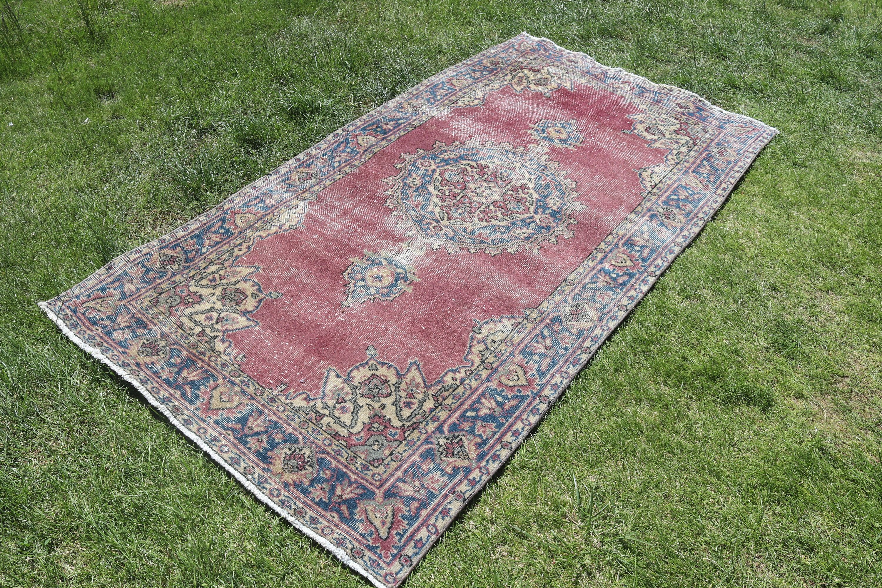 3.5x6.8 ft Accent Rug, Boho Accent Rugs, Floor Rugs, Aztec Rug, Blue Moroccan Rugs, Rugs for Bedroom, Vintage Rug, Turkish Rug, Oushak Rugs