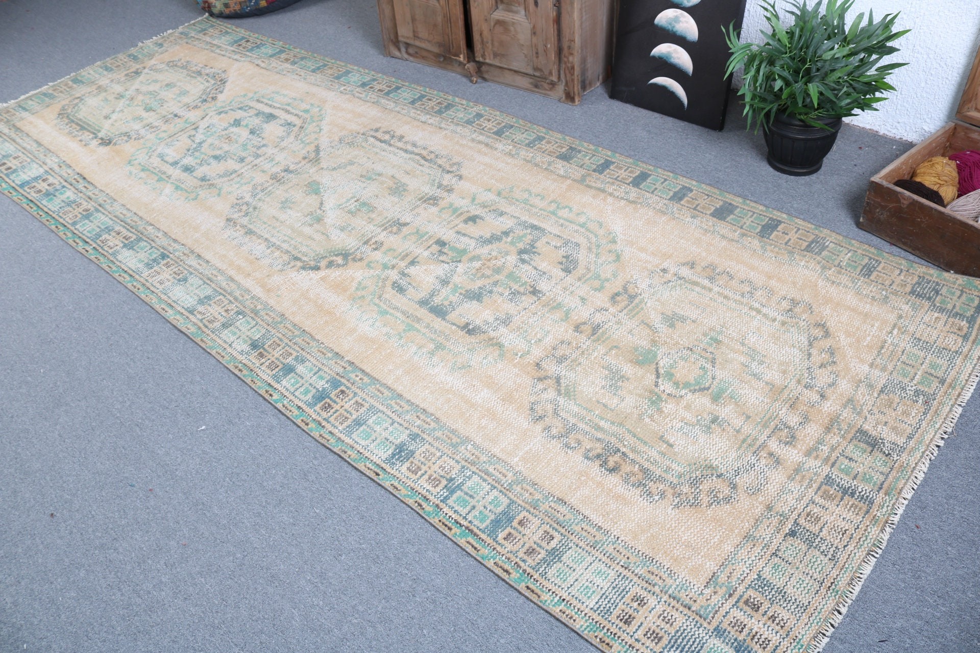 4.1x11 ft Runner Halı, Lüks Halılar, Sarı Mutfak Halısı, Türk Halısı, Vintage Halı, Merdiven Halısı, Yatak Odası Halısı, Koridor Halıları, Estetik Halı